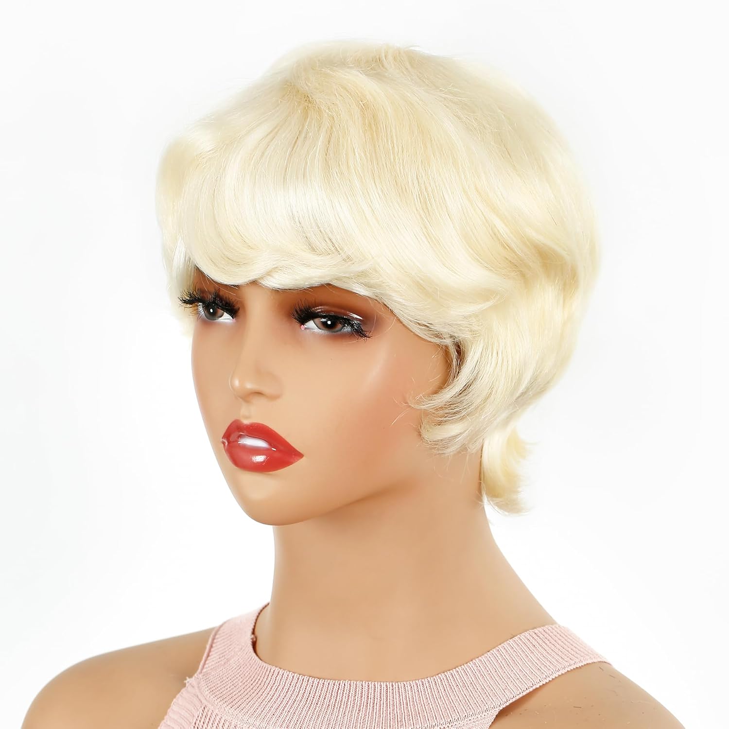 Tianrun – Pelucas de cabello humano con corte Pixie para mujeres negras con flequillo, pelucas de cabello humano para mujeres negras con color