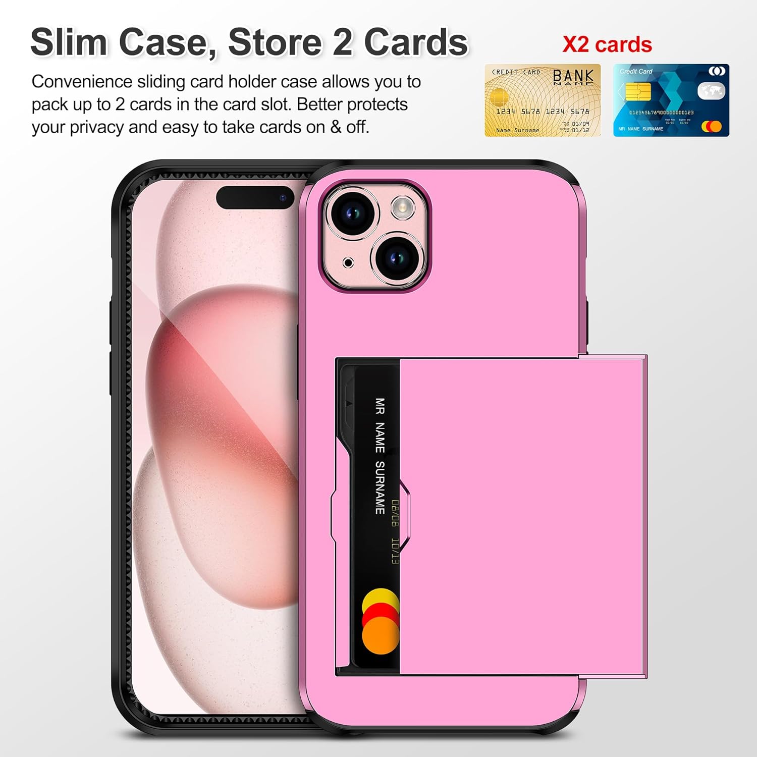 SAMONPOW Funda 4 en 1 para iPhone 15 con tarjetero, protector de pantalla y funda para cámara, funda híbrida tipo cartera para iPhone 15 de cuerpo