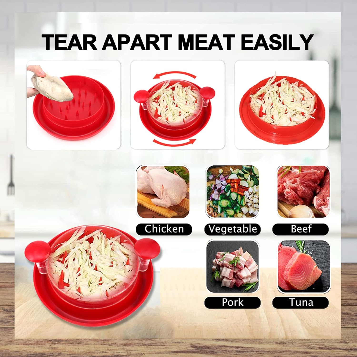 Trituradora de pollo, trituradora de carne Pro con cubierta transparente visible y base antideslizante para pechuga de pollo, cerdo y carne de res,