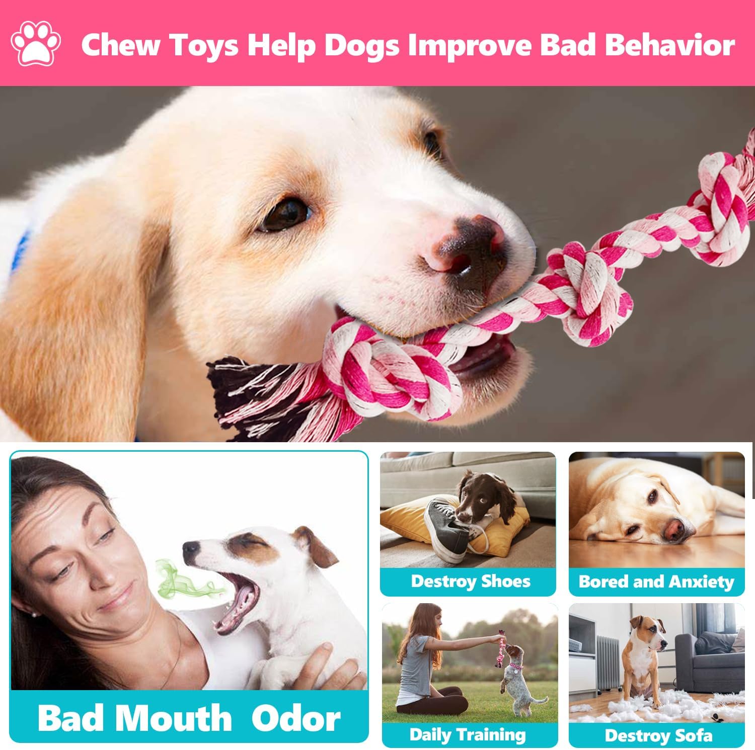 Juguetes de cuerda para perros, juguete de cuerda masticable para perros medianos y pequeños, limpieza de dientes de gato, cachorro, cuerda de