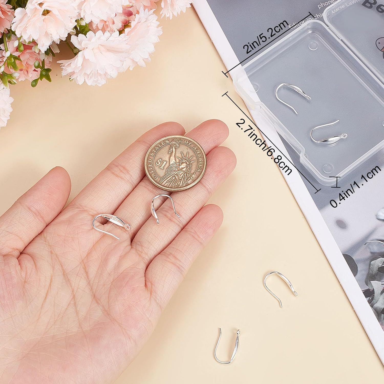 Beebeecraft 1 caja, 5 pares de ganchos para aretes franceses de plata de ley 925 con forma de lágrima, ganchos para las orejas con bucles para