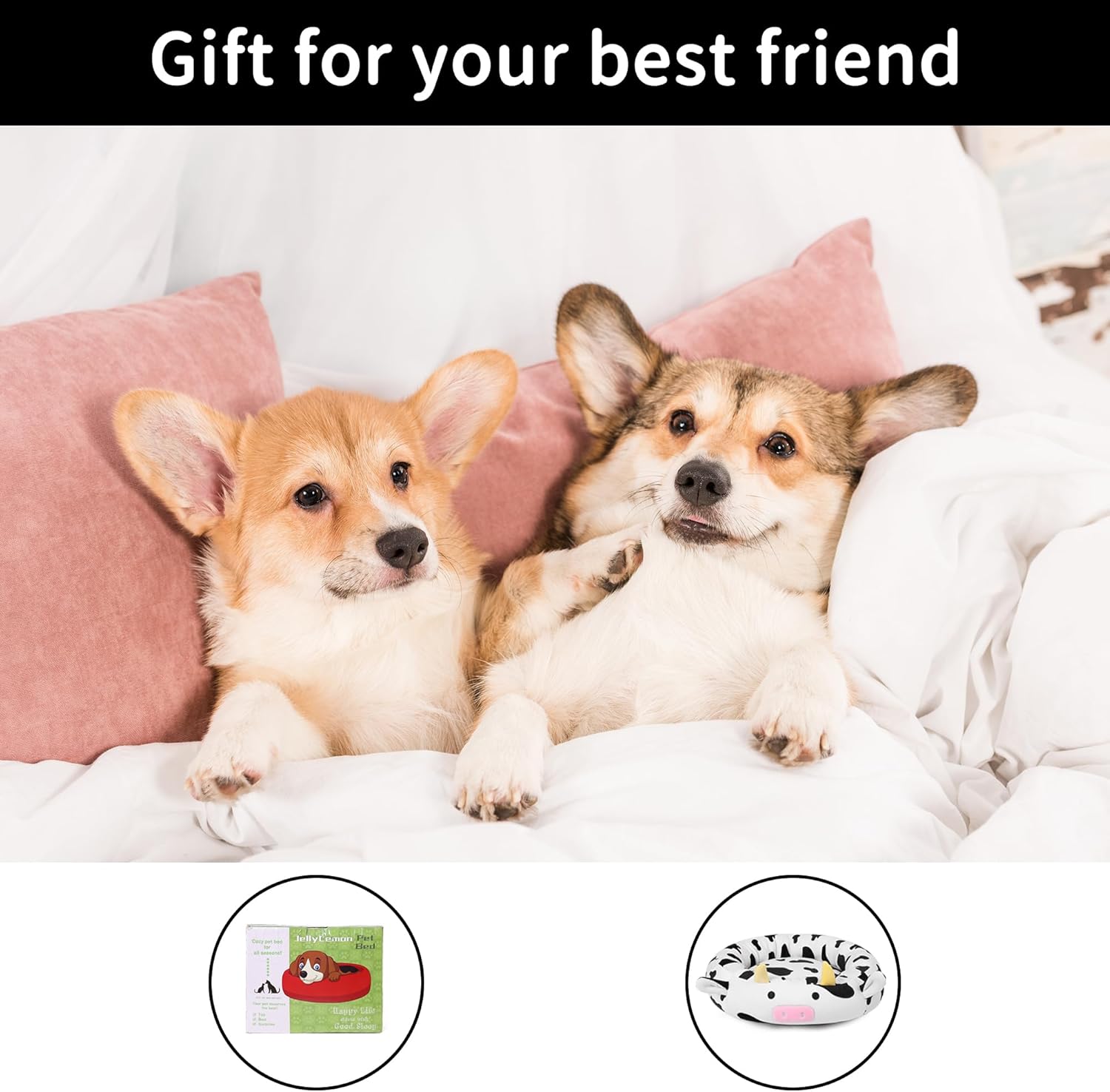 Cama para mascotas de vaca de 24 pulgadas, cama para perro, alfombrilla de felpa para gatos, cómoda y acolchada para perros medianos y pequeños,