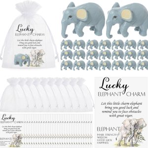 24 juegos de regalos de buena suerte, dijes de elefante pequeño con tarjeta de historia y bolsas de regalo, 24 figuras de elefante en miniatura de 24 juegos de regalos de buena suerte, dijes de elefante pequeño con tarjeta de historia y bolsas de regalo, 24 figuras de elefante en miniatura de
