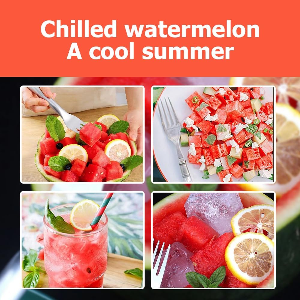 2-In-1 Stainless Steel Fruit Cutter, 2024 New Portable Watermelon Cutter Slicer Tool Melon Cube Cutter, Watermelon Windmill Fork Slicer Cutter for