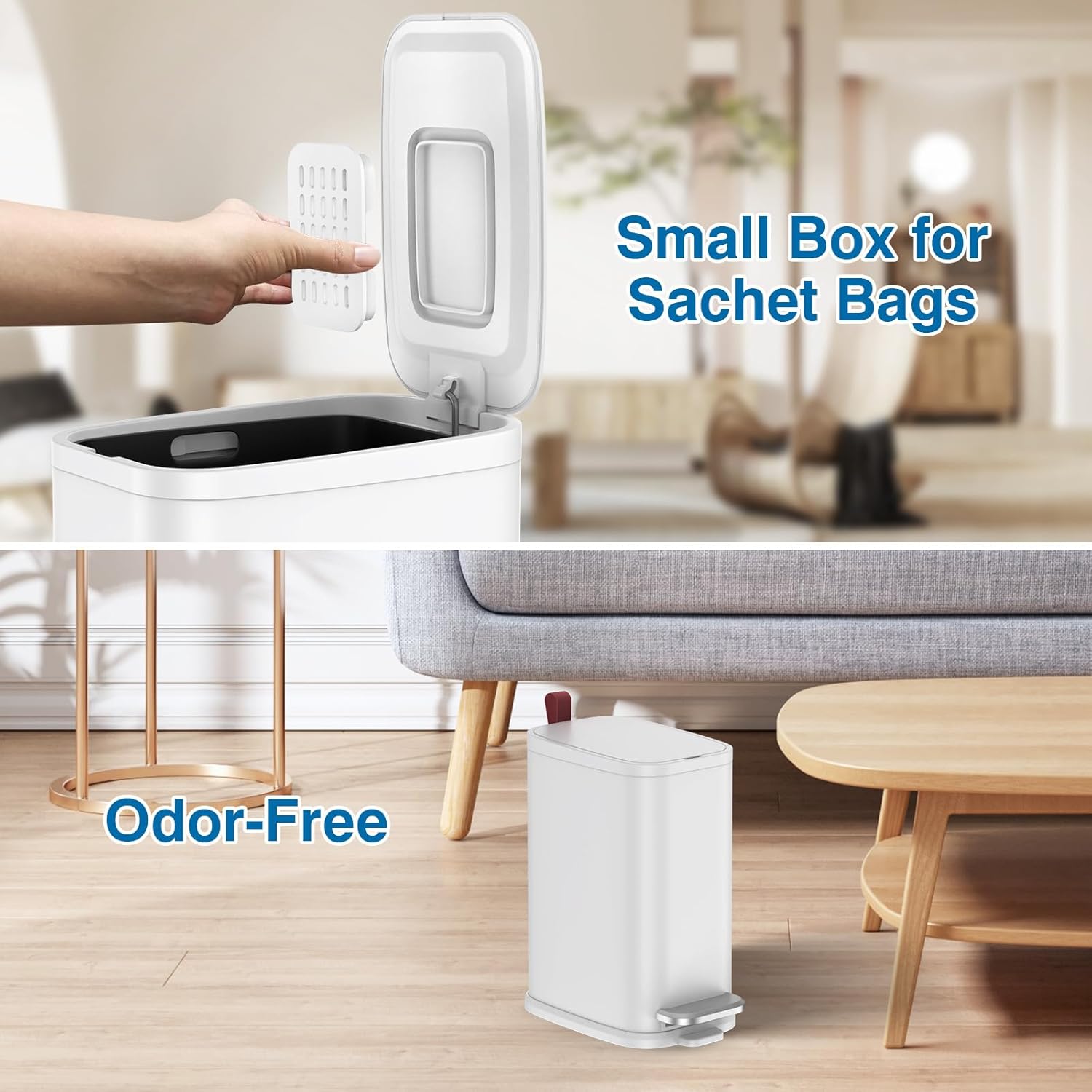 Cubo de basura pequeño para baño con tapa de cierre suave, cubo de basura de acero inoxidable con cubo interior extraíble, cubo de basura Peadl de 5