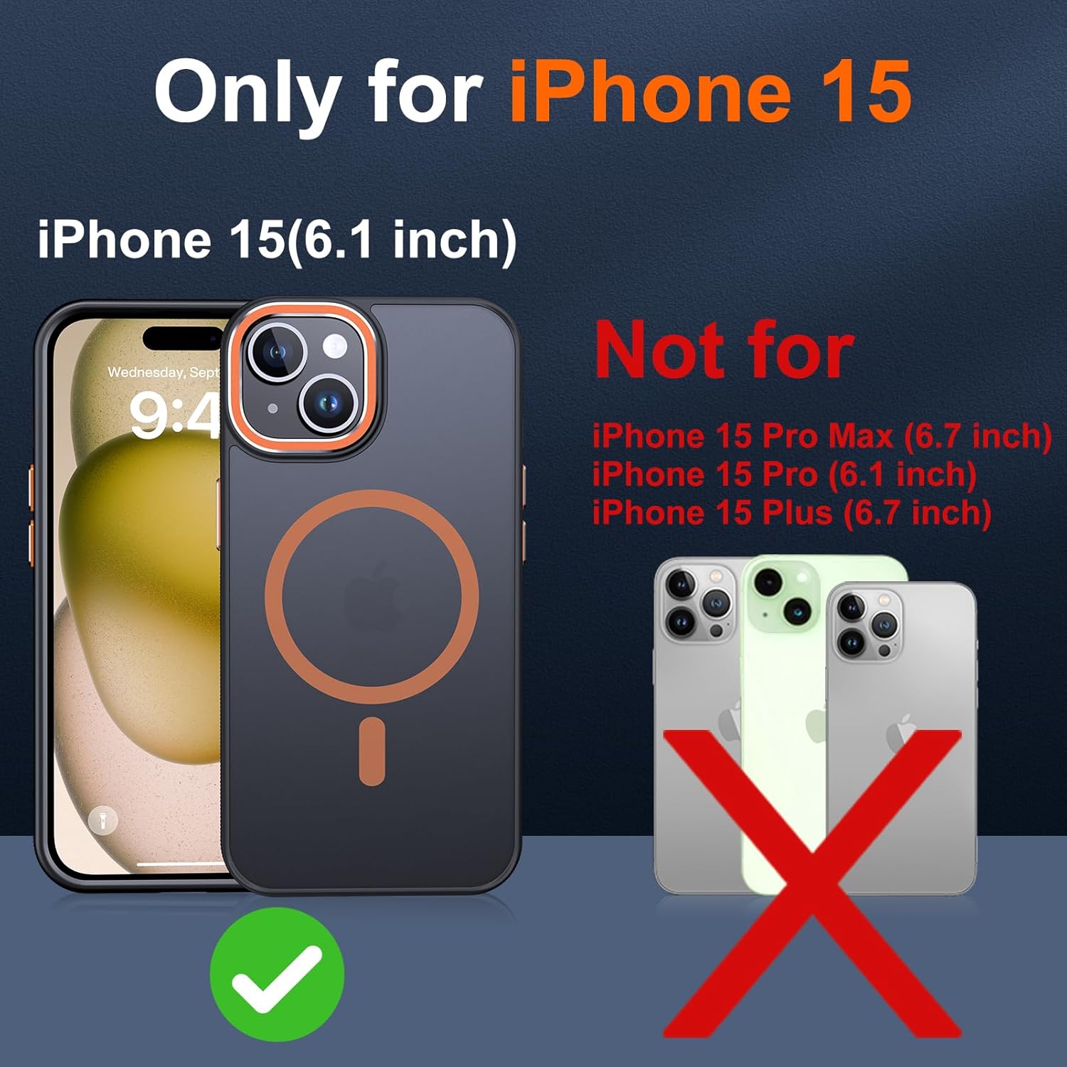 JAME Funda para iPhone 15, iPhone 15 con 2 protectores de pantalla de vidrio templado, compatible con Magsafe, protección de grado militar, funda