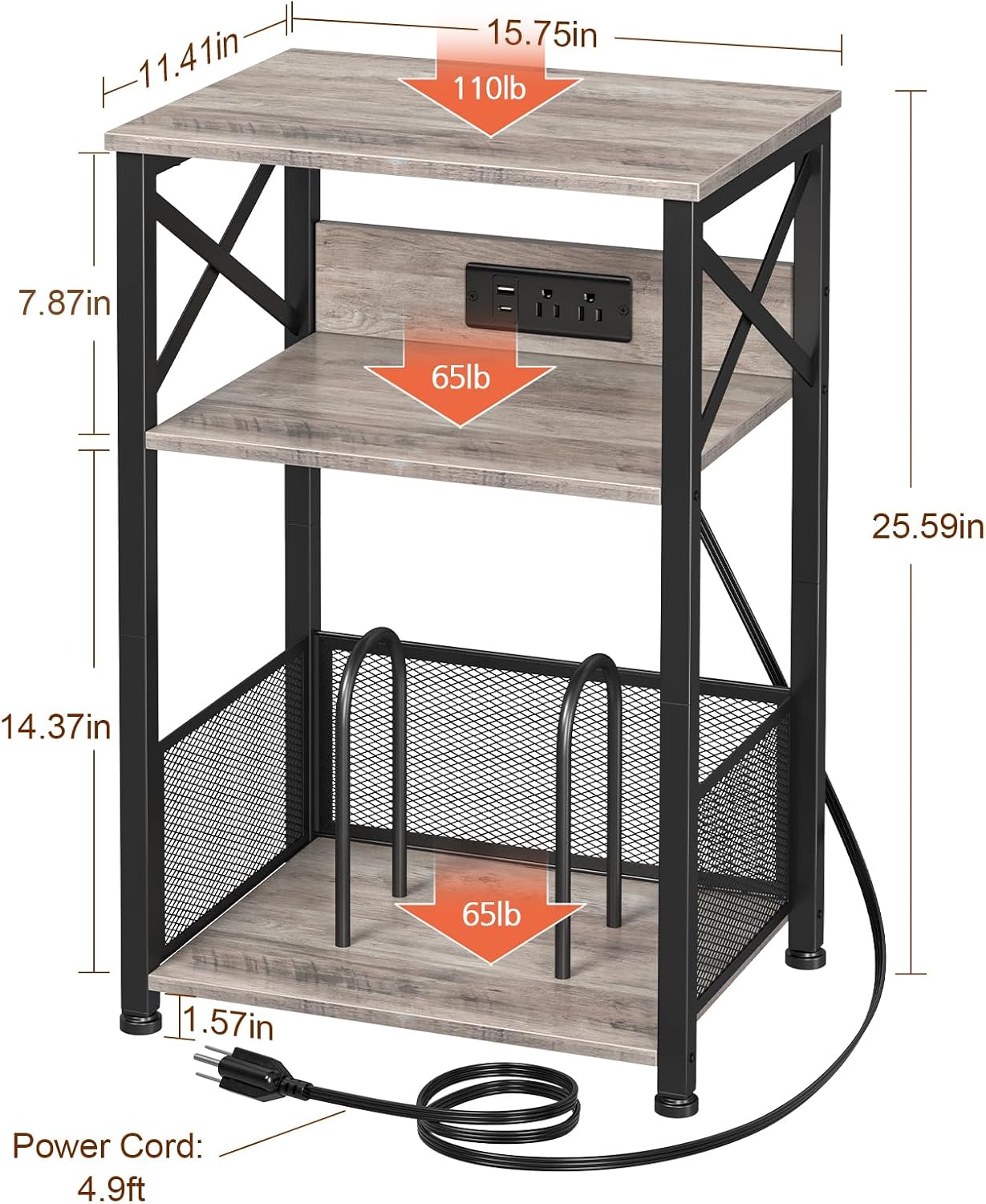 AMHANCIBLE HETCD01GY-1 – Soporte para tocadiscos con estación de carga, soporte para tocadiscos con armario de almacenamiento, mesa auxiliar de 3