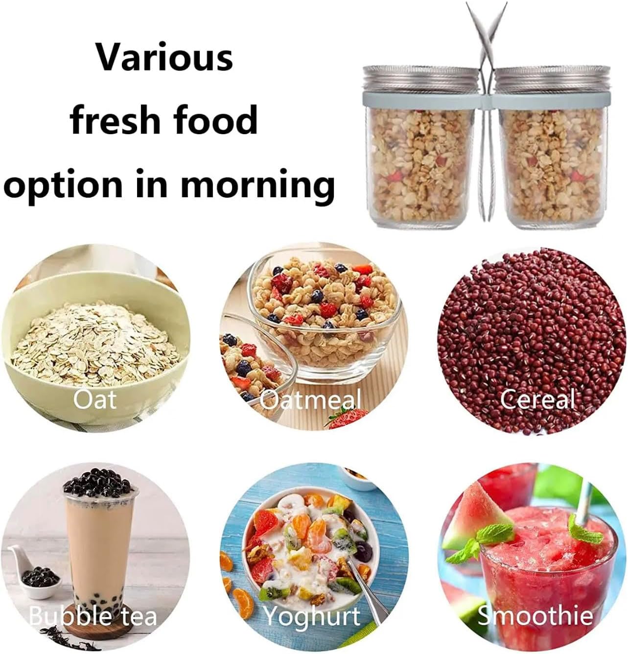 Tarros de avena durante la noche – Recipientes de avena con tapas – Tarros de vidrio para avena nocturna – Juego de 2 tarros con tapas – Tarros