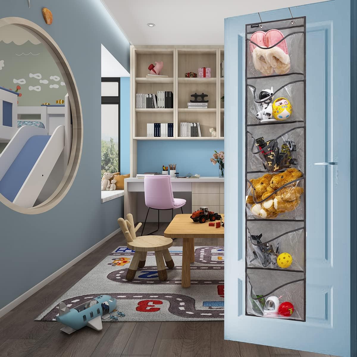 Organizador de zapatos con bolsillos extra grandes para armario sobre la puerta estrecha para colgar zapatos (6 bolsillos grandes, gris)