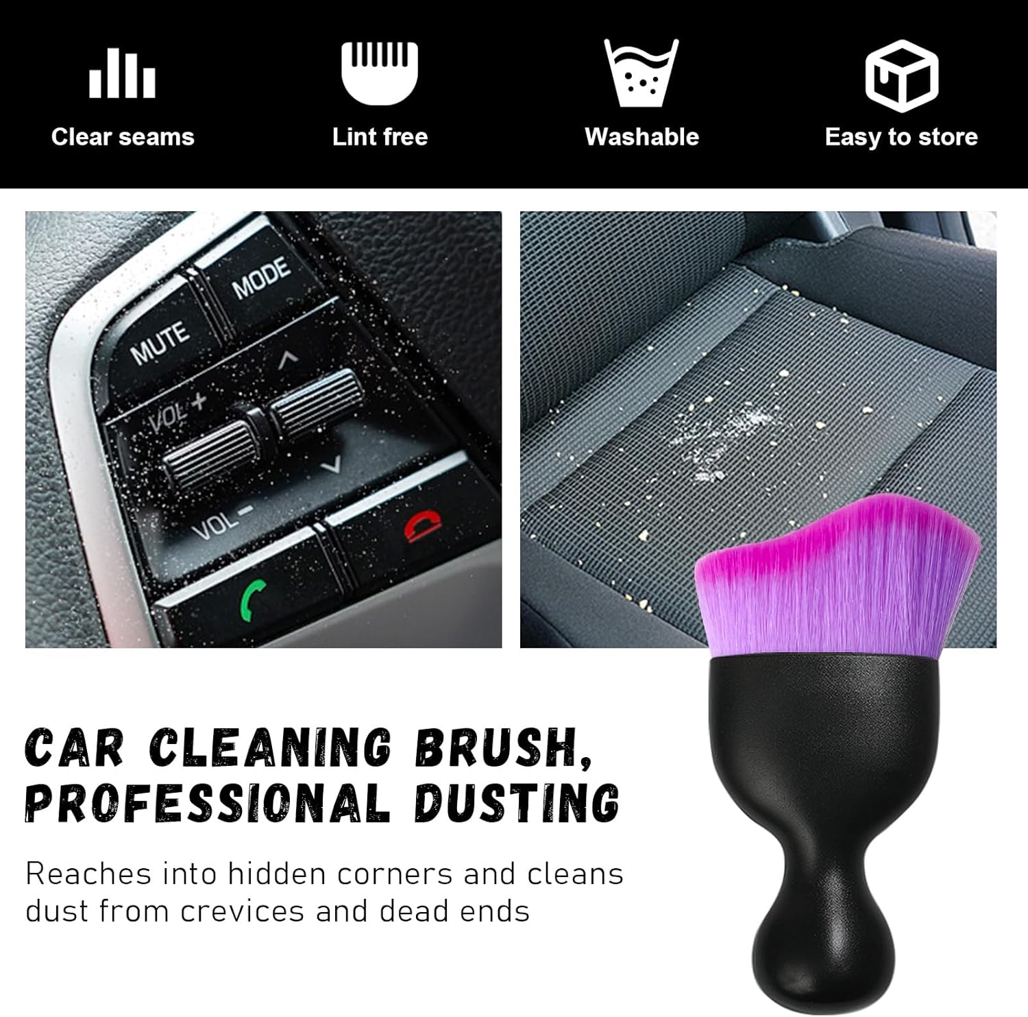 Cepillo de detalles para automóvil, cerdas suaves curvas, colectores de polvo de eliminación automática, tablero universal del vehículo, rejillas de