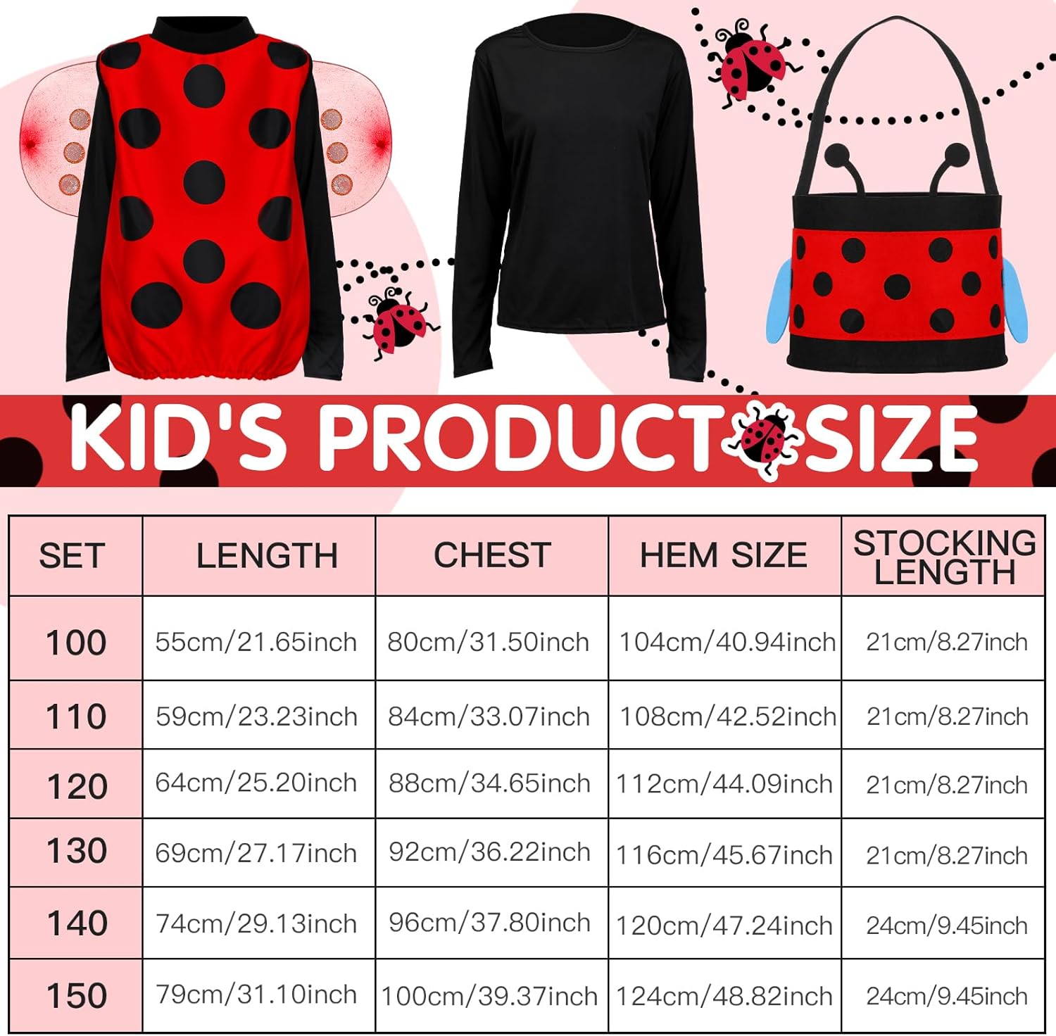 Janmercy Ladybug Costume for Girls Halloween Accessories Kids Tutu Ladybug Dress up Set Halloween Cosplay Party