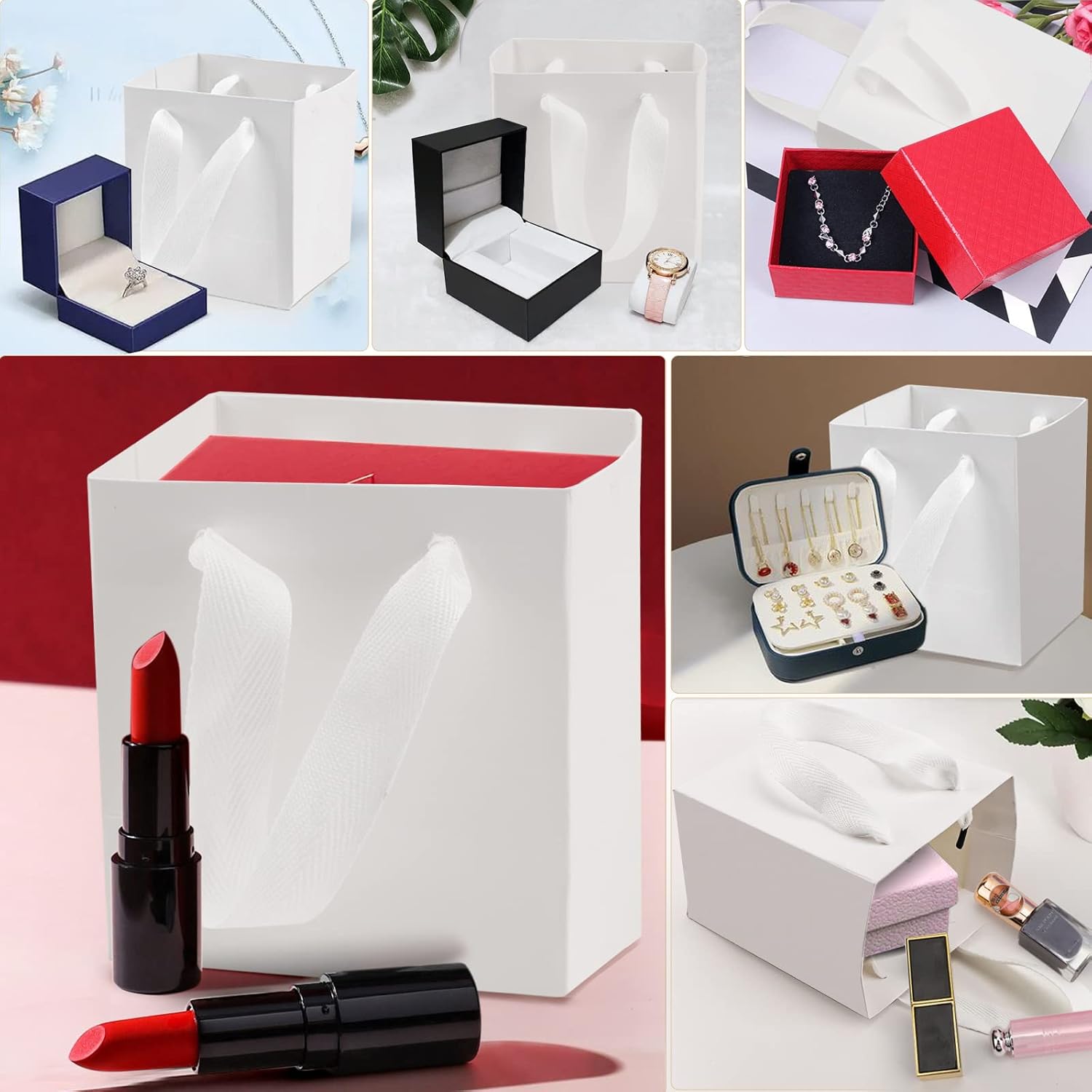 EUSOAR Bolsas de papel de estraza de regalo con asas, paquete de 20 bolsas de papel kraft blancas pequeñas de 4 x 2.75 x 4.5 pulgadas, a granel,