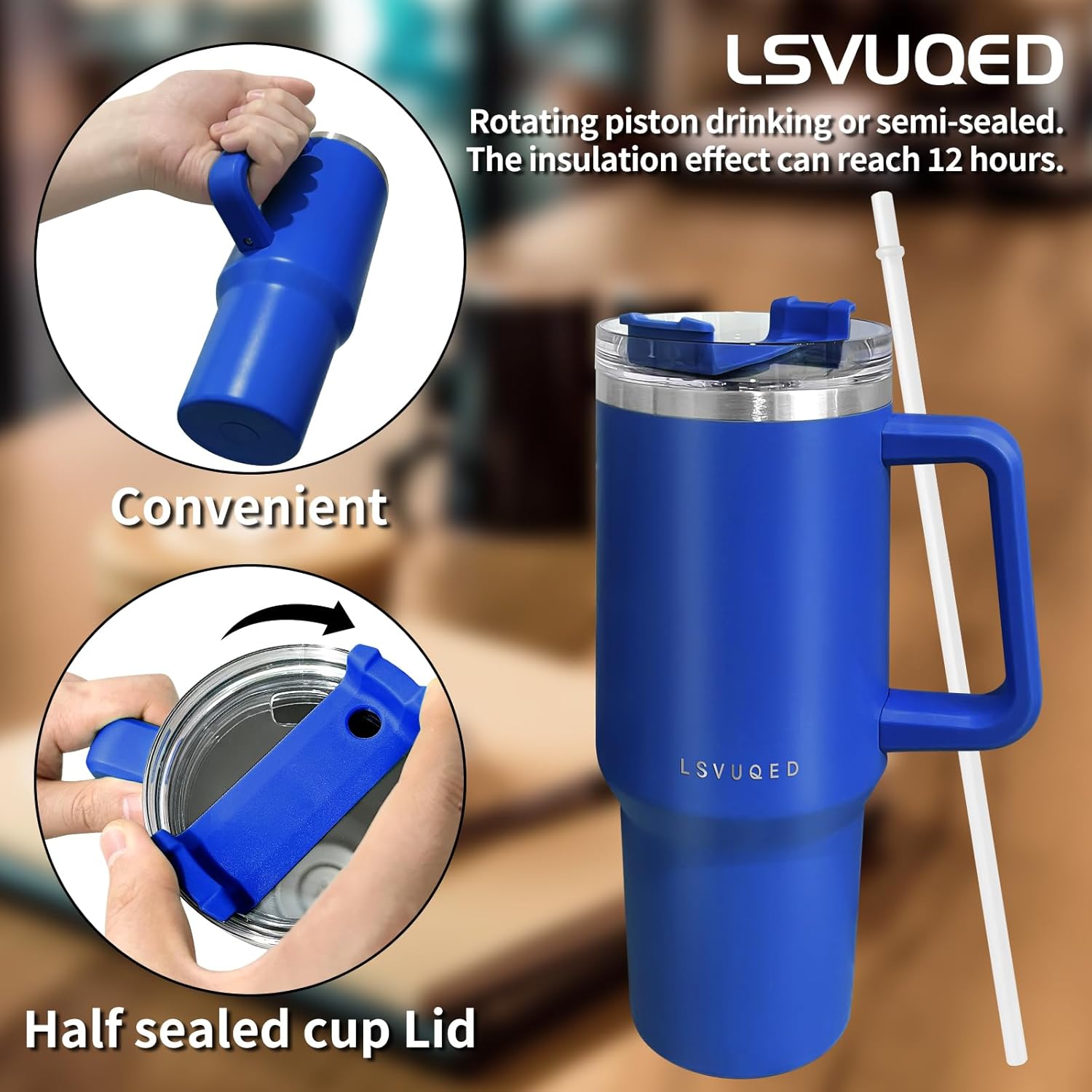LSVUQED Vasos de 40 onzas con asa y tapa con popote, aislamiento reutilizable, de acero inoxidable, taza de viaje que mantiene las bebidas aisladas