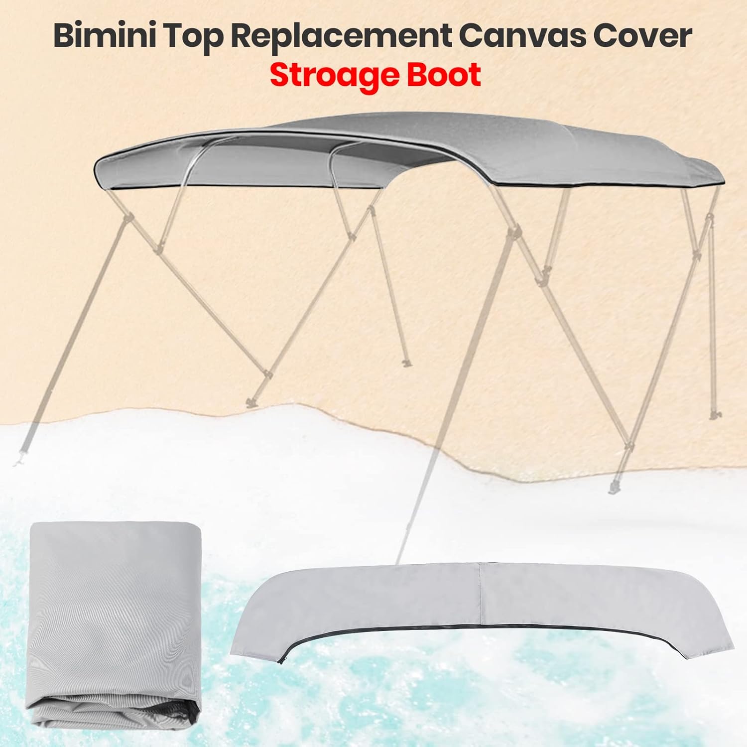 Cubierta de repuesto Bimini de 4 arcos, impermeable, 600D, para barco, con funda de almacenamiento, azulgris, 54-103 pulgadas de ancho x 96 pulgadas
