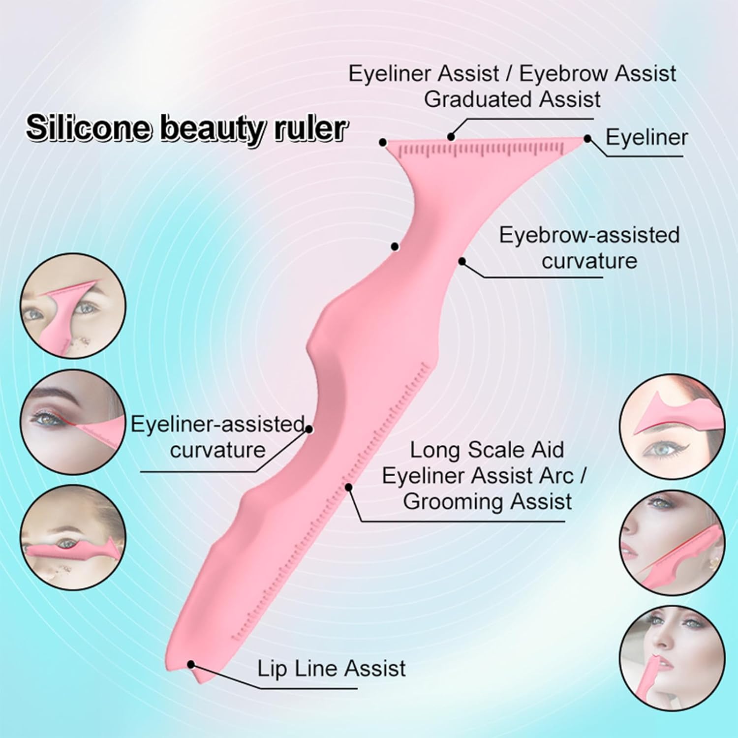 2 plantillas de delineador de ojos, punta alada de silicona 5 en 1 para cejas, pestañas, línea de labios, protector de rímel y almohadillas