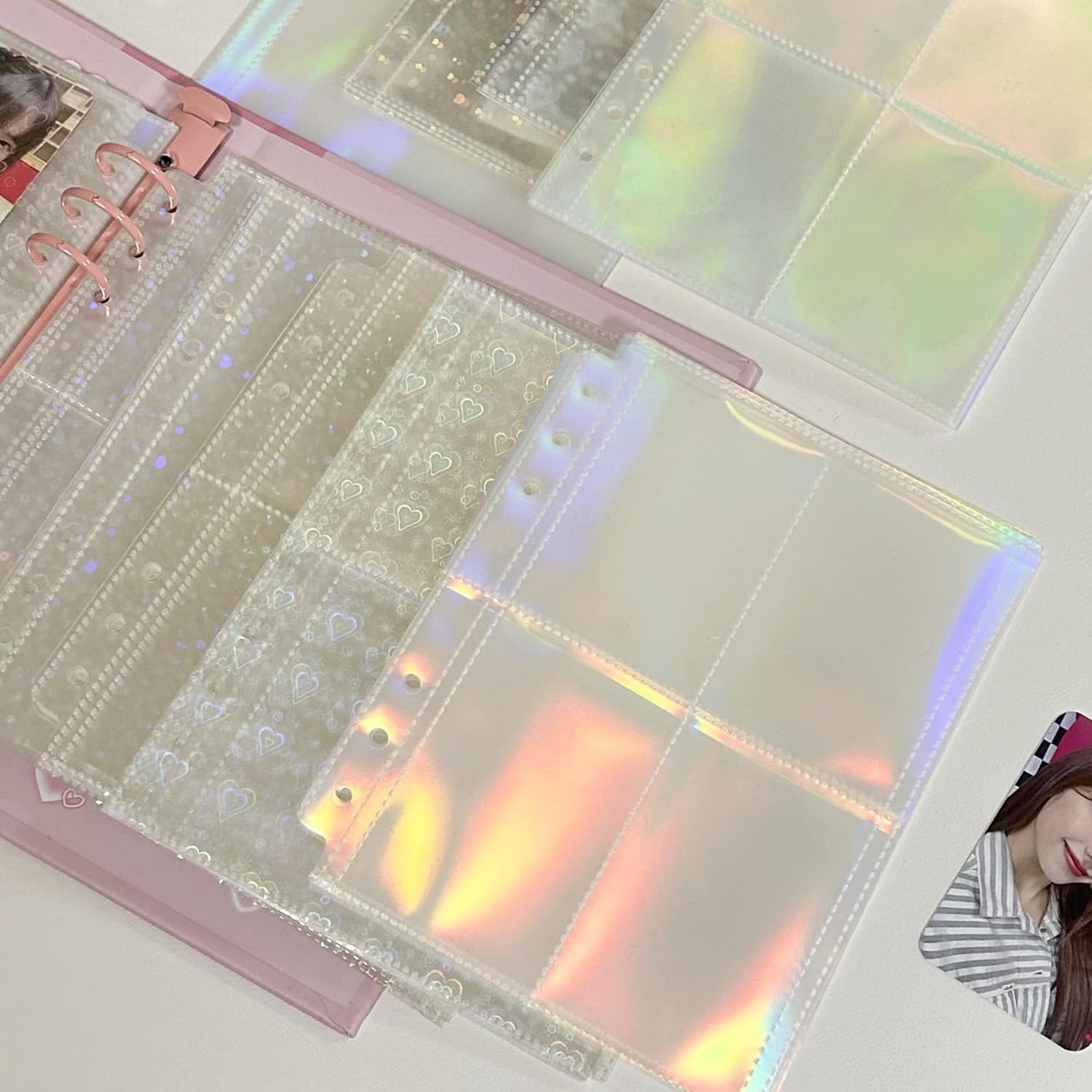 Juego de 10 fundas interiores láser para tarjetas fotográficas Kpop, juego de libros A5, carpeta de tarjetas fotográficas de 6 anillas, (10 fundas