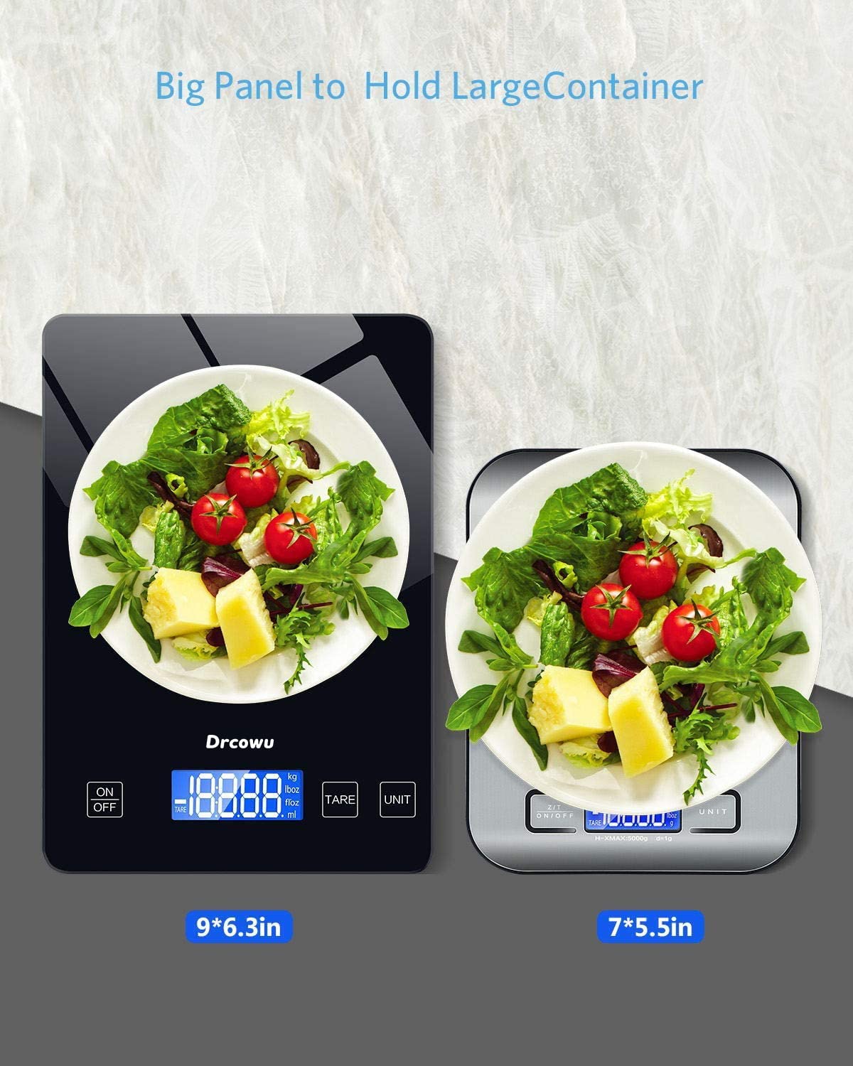 Drcowu – Báscula digital grande de cocina, báscula de cocina de 33.1 lbs para hornear, cocinar, Keto y preparación de comidas, báscula de peso de