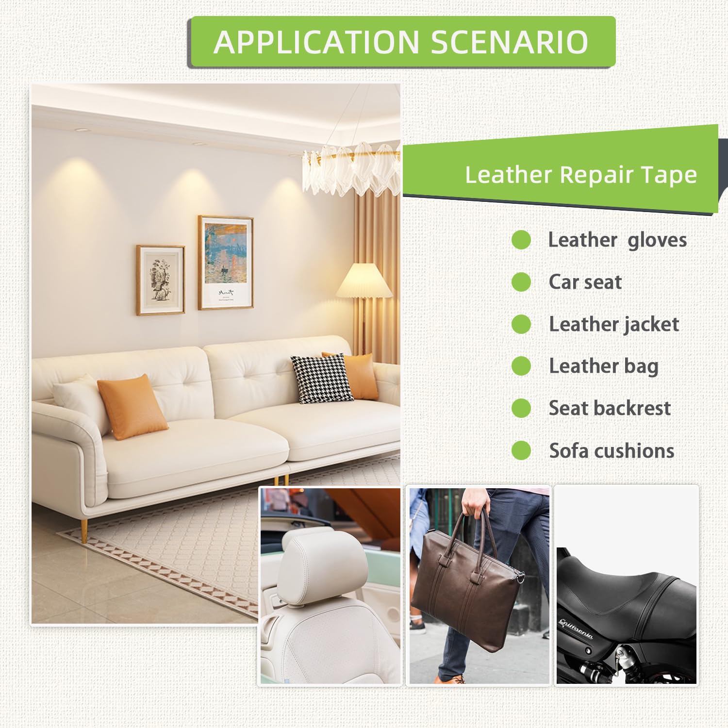 Parche de reparación de cuero, kit de cinta de reparación de cuero autoadhesivo para sofás, muebles, conductores, asientos, sofás, asientos de