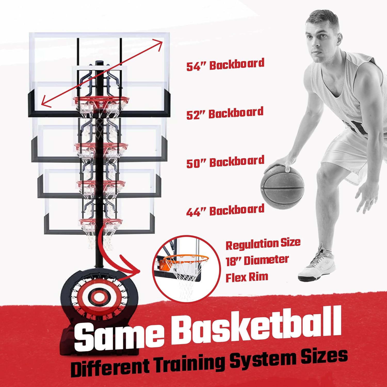 IE SPORTS Aro de baloncesto para exteriores, fácil ajuste de altura de 7.5 a 10 pies, sistema de portería de baloncesto portátil para niños y