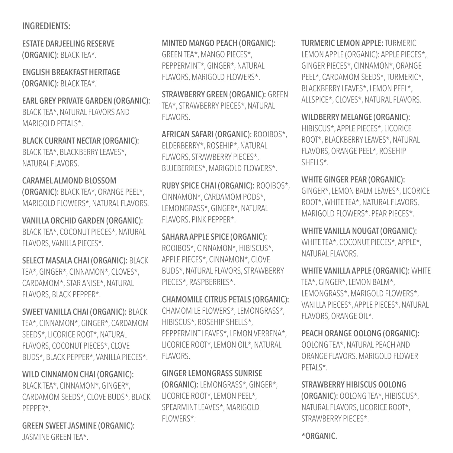 Teabloom – Colección de té piramidal más fina del mundo, 24 variedades de tés orgánicos certificados por USDA – Té negro, té verde, té blanco, té
