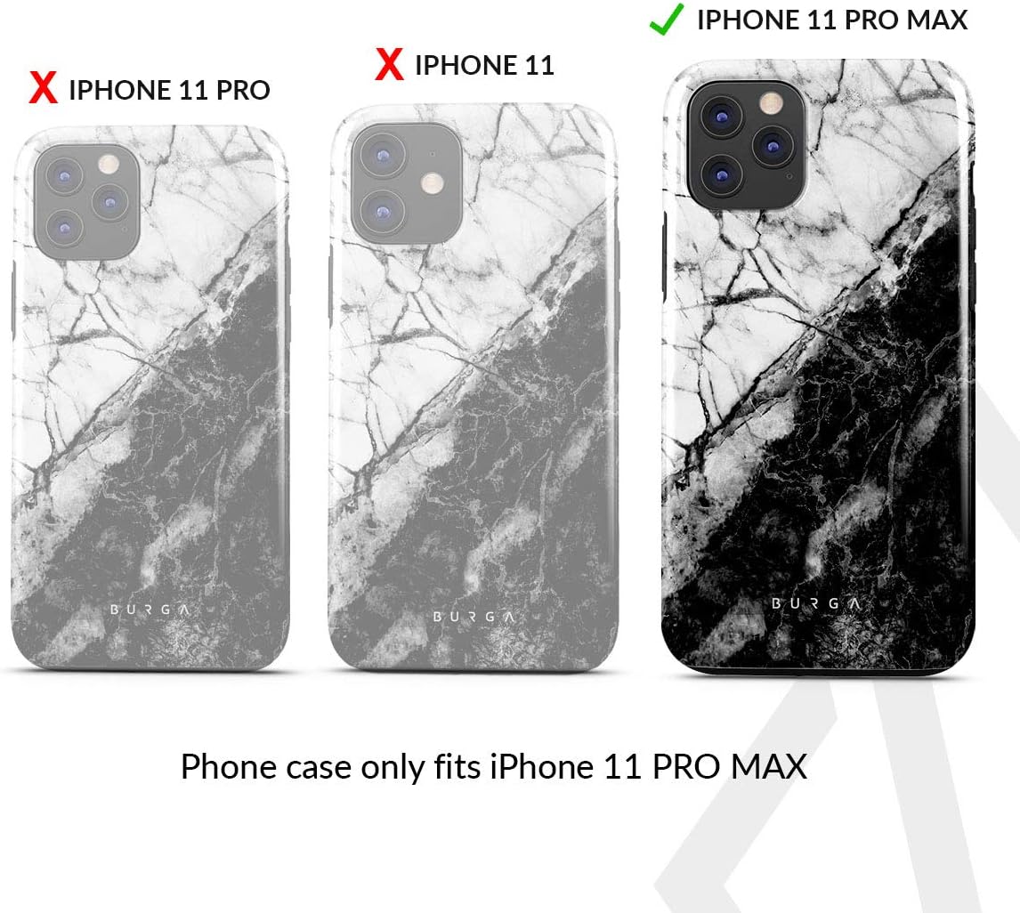 BURGA – Funda compatible con iPhone 11 PRO MAX, carcasa rígida híbrida de 2 capas + Funda de silicona, Fatal Contradiction (marmolado blanco y negro