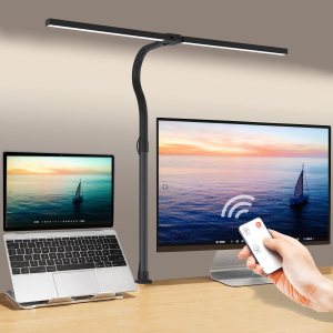 Lámparas LED de escritorio para oficina en casa, lámpara de escritorio de doble cabezal de 24 W con abrazadera, 5 colores 5 de brillo, luz de mesa Lámparas LED de escritorio para oficina en casa, lámpara de escritorio de doble cabezal de 24 W con abrazadera, 5 colores 5 de brillo, luz de mesa