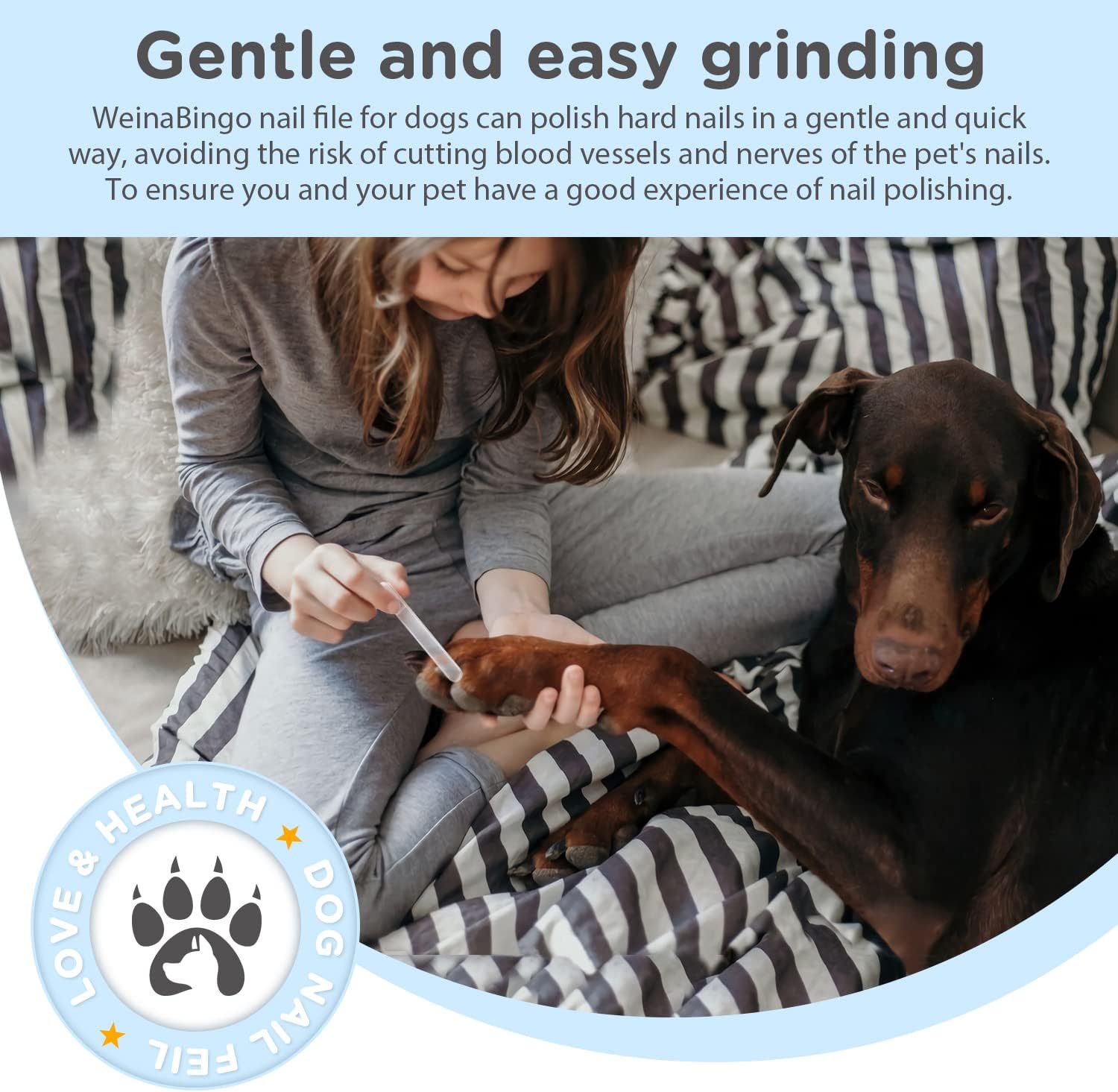 WeinaBingo Lima de uñas para perros, limpiadora de uñas suave e indolora para garras y patas, ideal para perros, gatos, pájaros