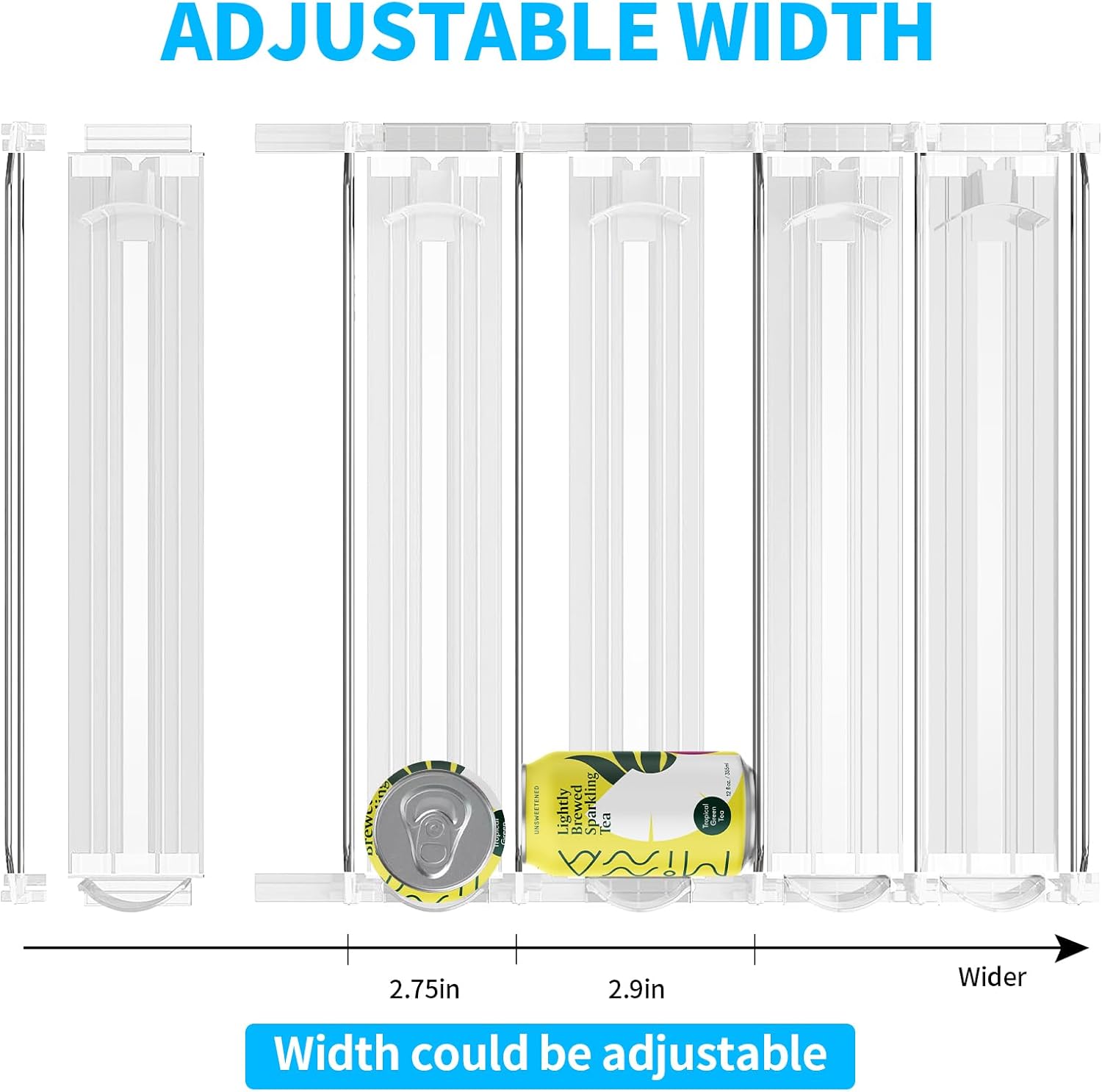 Dispensador de latas de soda para refrigerador, organizador de bebidas autoempujable para refrigerador, ancho ajustable, dispensador de botellas de