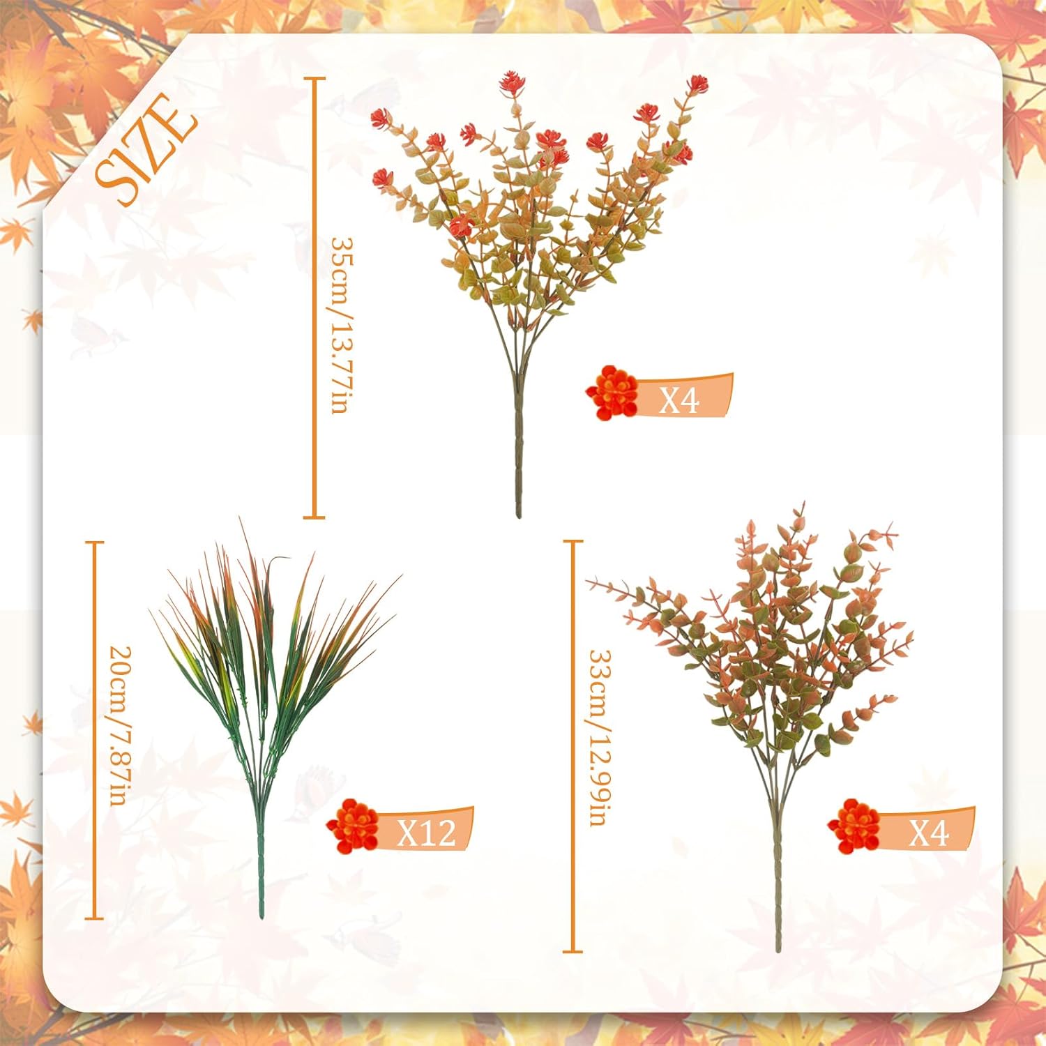 Succwoah 20 piezas de flores artificiales de otoño para exteriores, resistentes a los rayos UV, flores de plástico que no se decoloran, plantas