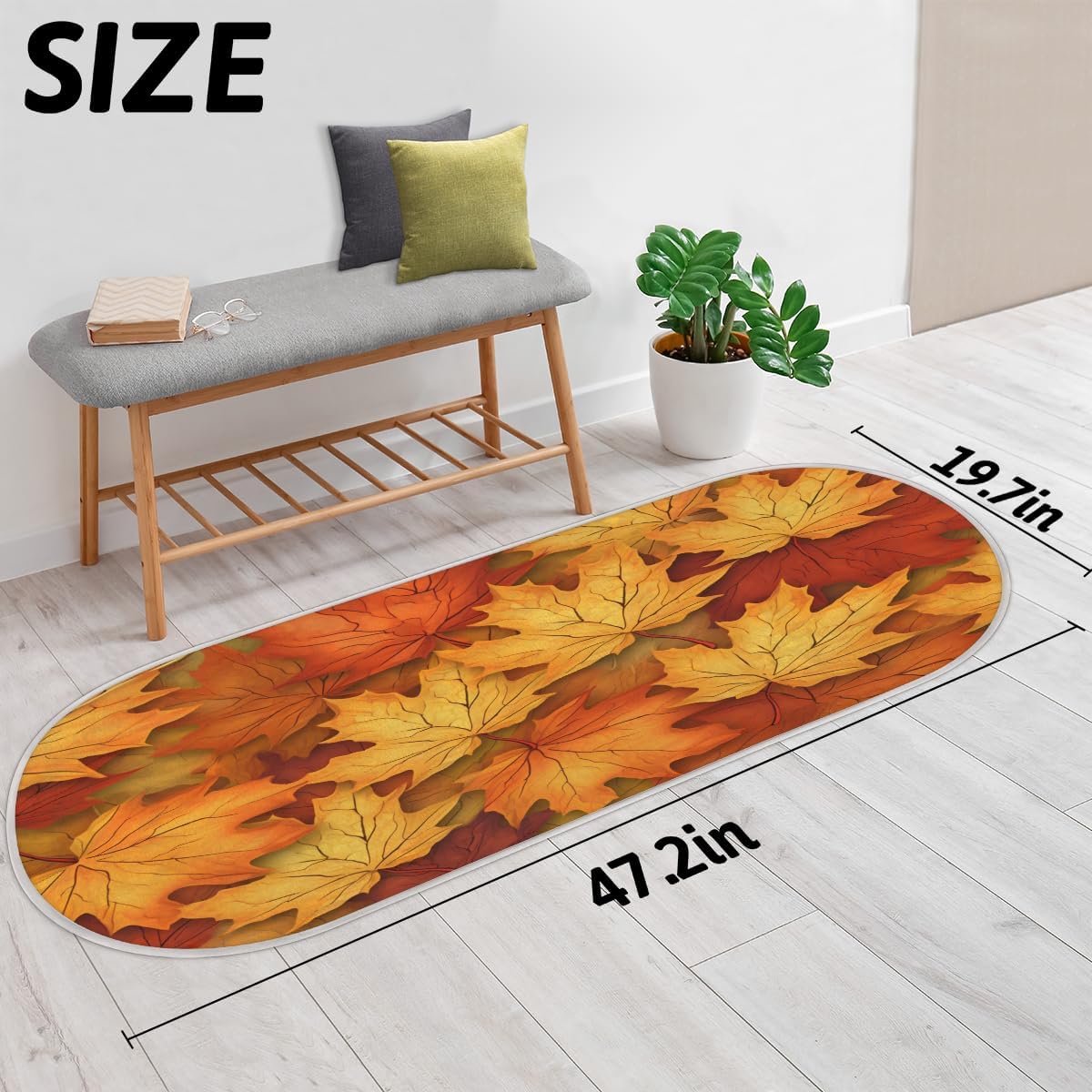 cfpolar Autumn Maple Leaf Pattern Bathroom Rugs Non-Slip Bath Rug Microfiber Bath Mat Absorbent Kitchen Mats and Rugs Machine Washable Oval Plush