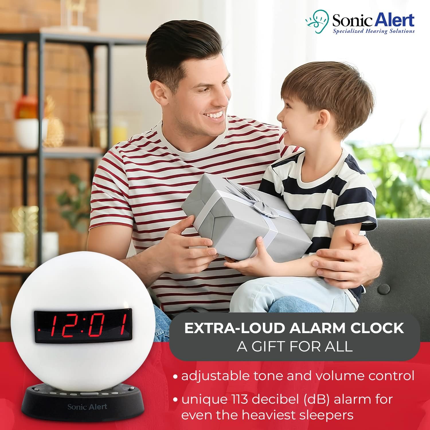 Sonic Alert Glow Soft White Night Light Alarm Clock – Loud & Compact Alarm Clock for Bedroom – Battery Backup & Full Range Dimmer – Easy to Set