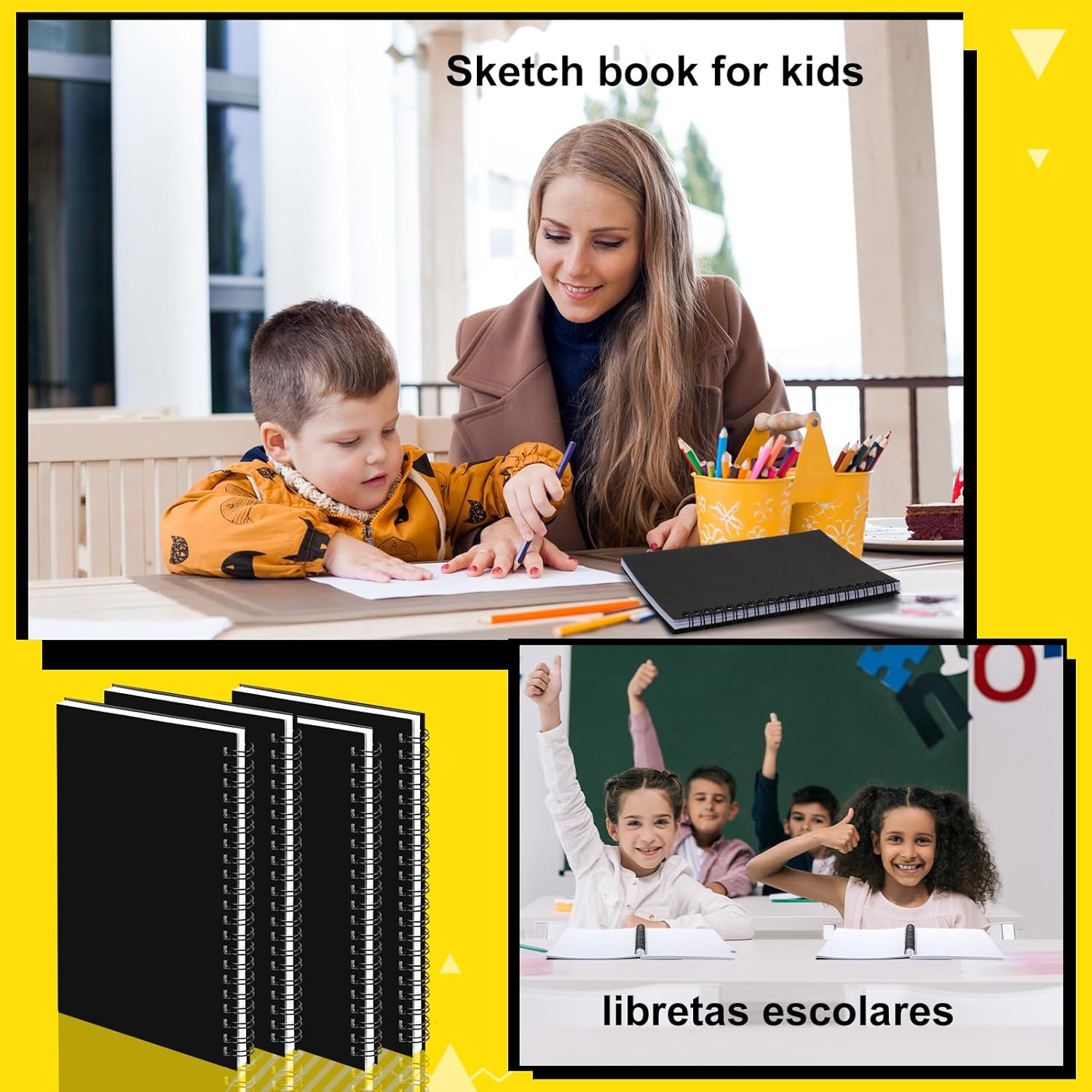 Fulmoon 50 cuadernos de bocetos negros en blanco con espiral sin forro, tapa suave, libro de dibujo de papel kraft a granel para estudiantes,