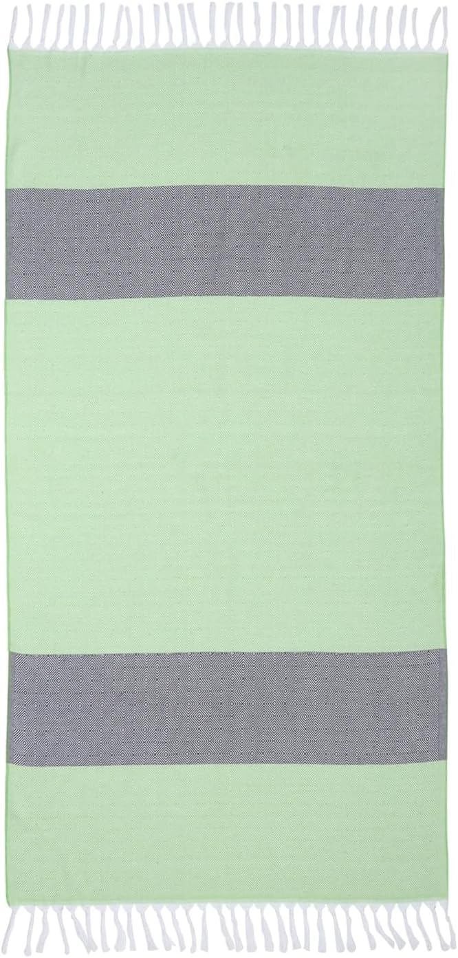 Toalla turca de playa y baño 100% algodón, 30 x 60 pulgadas, sin arena, ligera, de secado rápido (verde manzana con azul índigo)