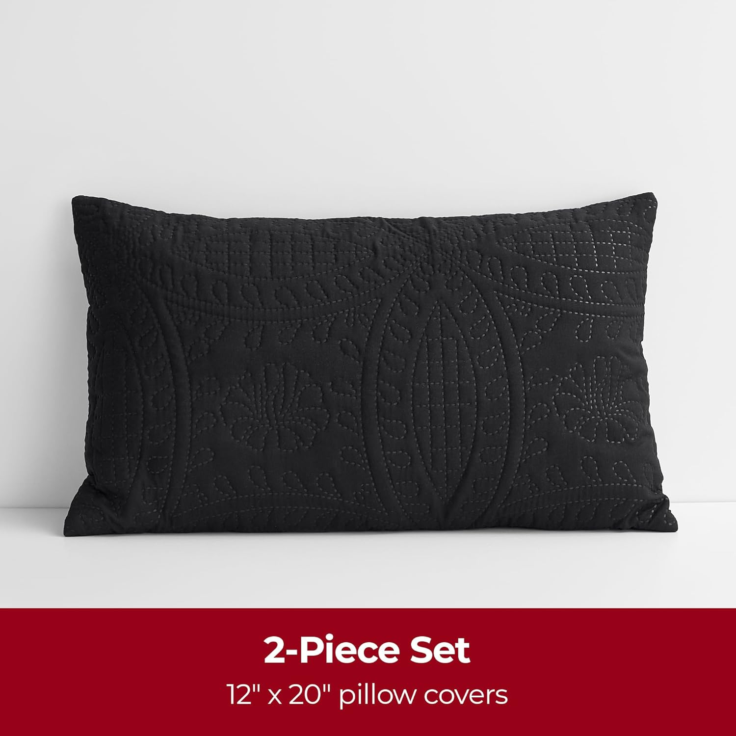 Mellanni Fundas de almohada ultrasónicas de 12 x 20 pulgadas, juego de 2 fundas de almohada negras, con costuras pinsonic, para almohadas de