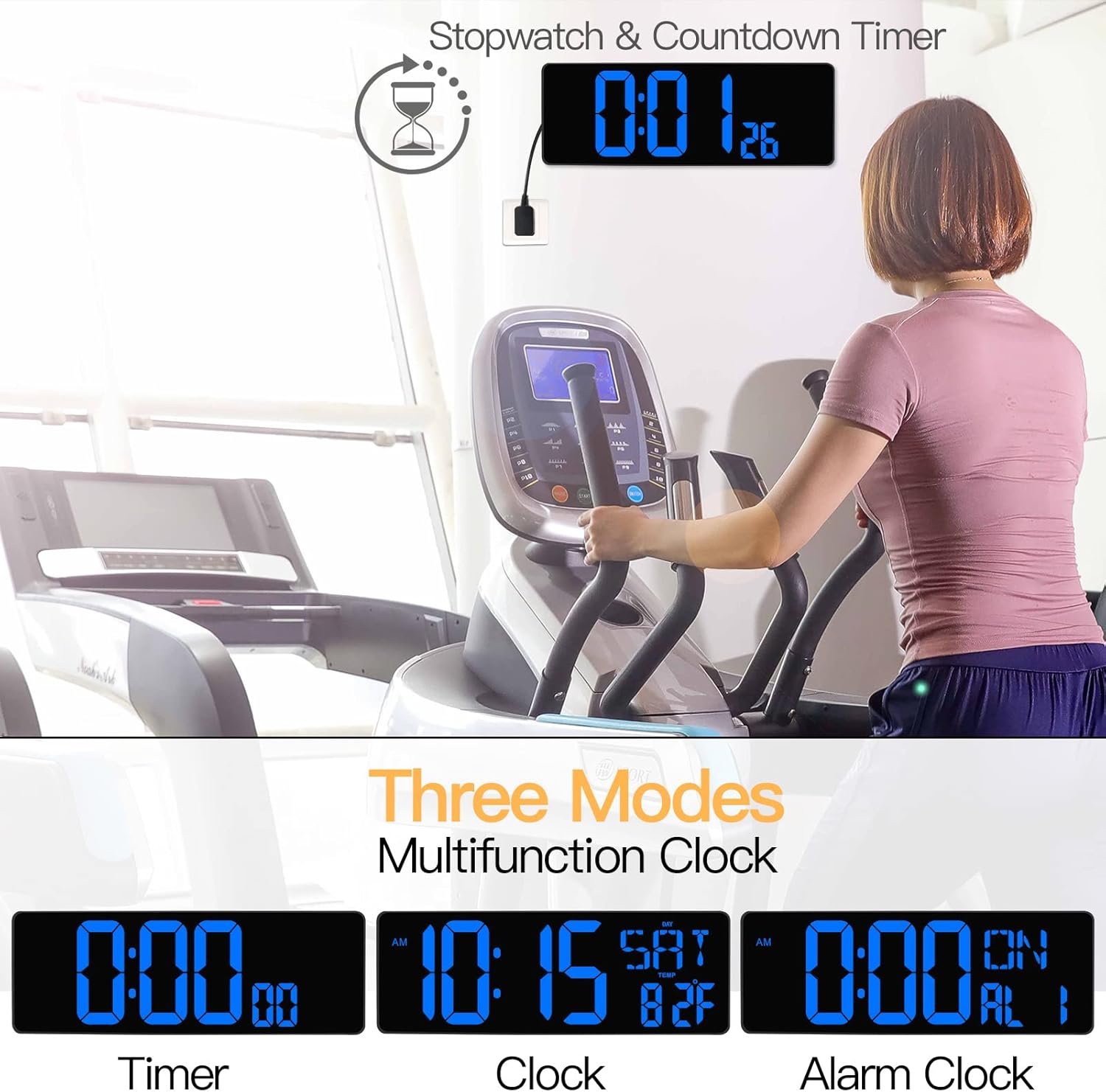XREXS Reloj de pared digital grande con control remoto, pantalla LED de 16.5 pulgadas, temporizador de cuenta arriba y abajo, brillo ajustable,