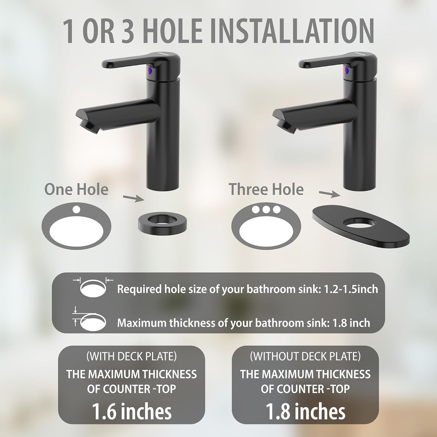 Grifo de baño negro de alta calidad, mango único con conjunto de drenaje, placa de cubierta para instalación de 1 o 3 agujeros, grifo de lavabo con