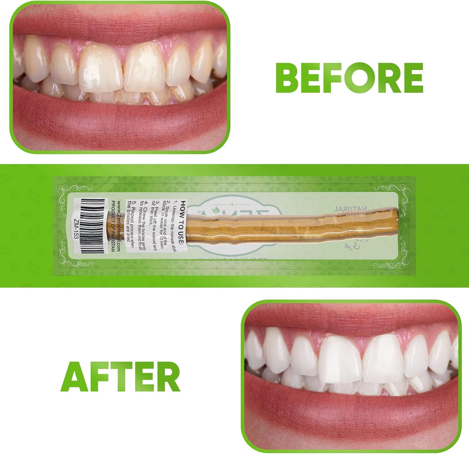 Zenia Sewak – Cepillo de dientes natural Miswak – Cepillo de dientes tradicional Peelu sellado al vacío, para encías, dientes y aliento más fresco