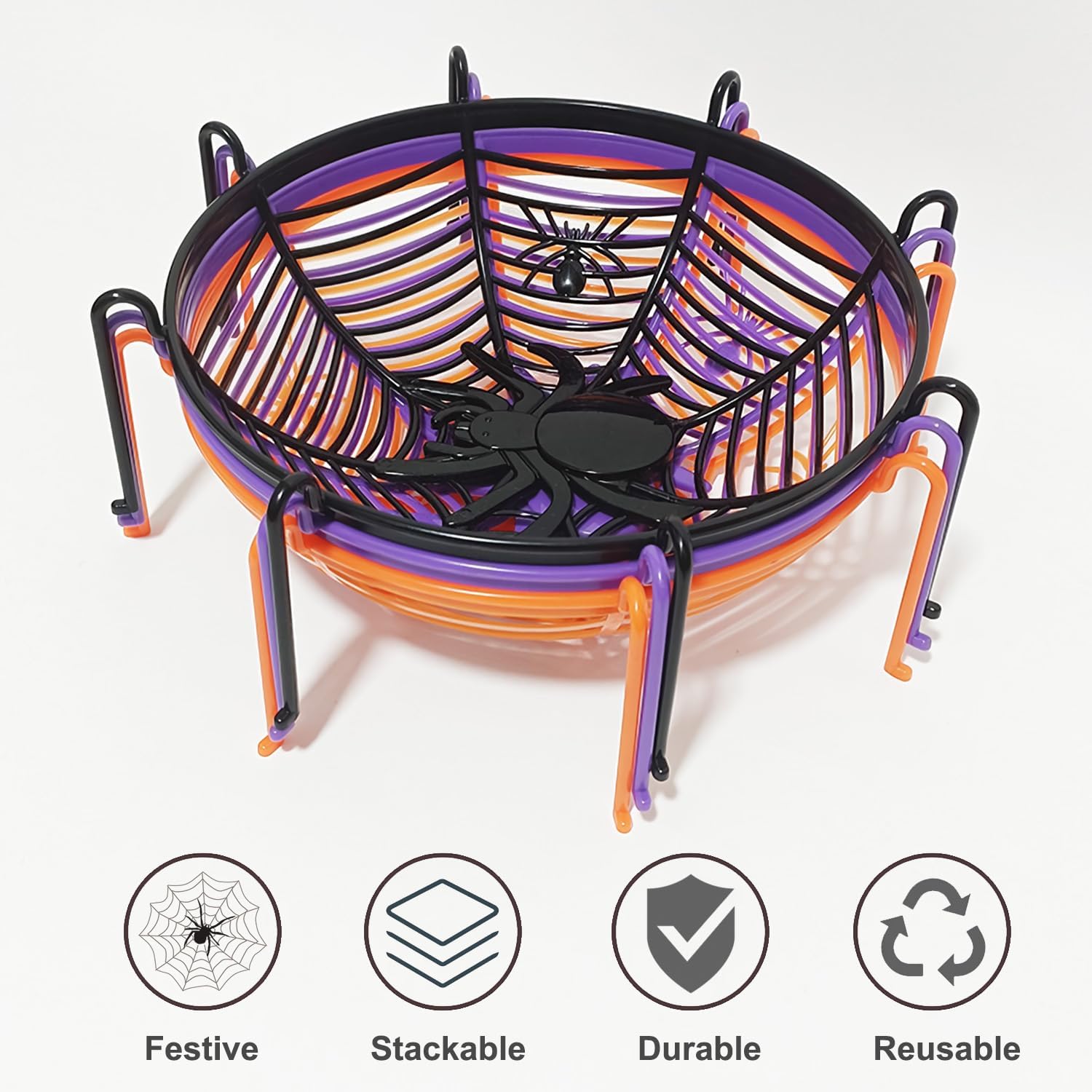 Paquete de 6 tazones para dulces de Halloween con forma de araña, cuencos espeluznantes para servir dulces grandes, de plástico de alta calidad para