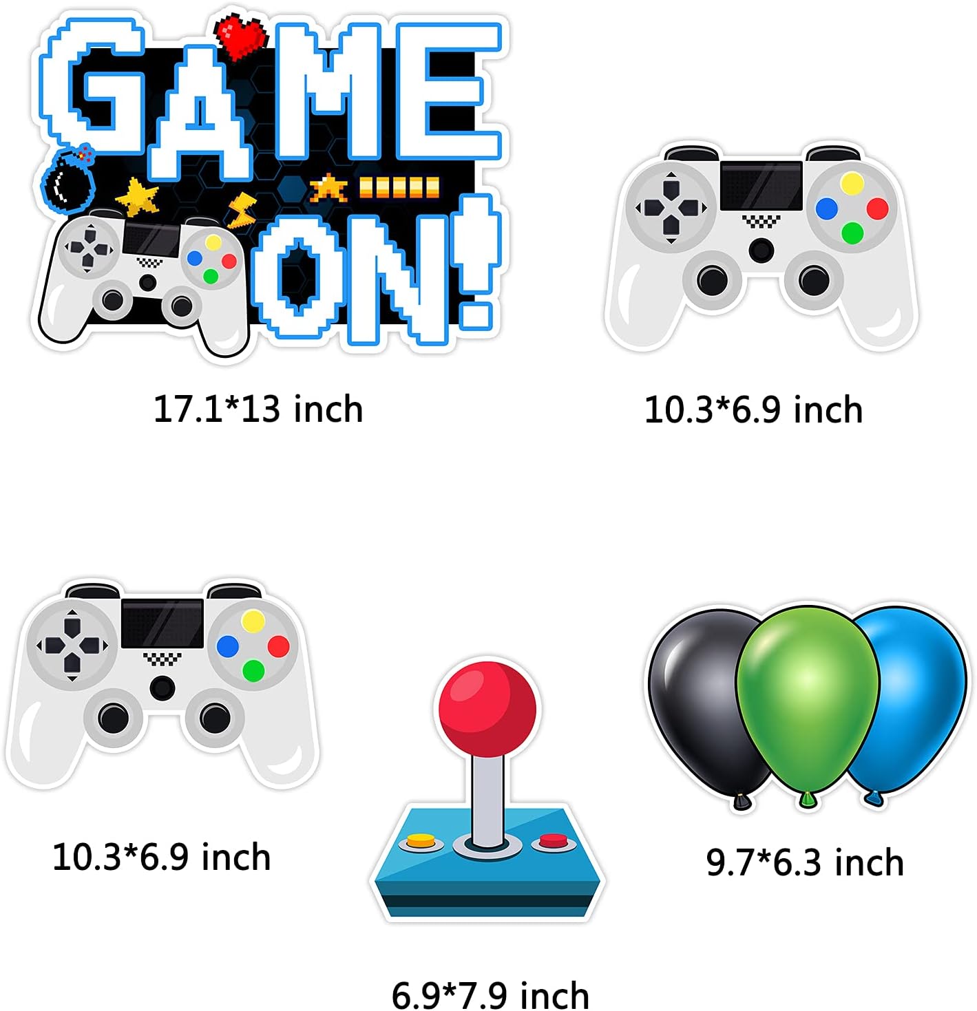 Letreros de juego en video juego con estacas – Incluye palo de control remoto de juego y letreros de globo – Señales y estacas resistentes a la