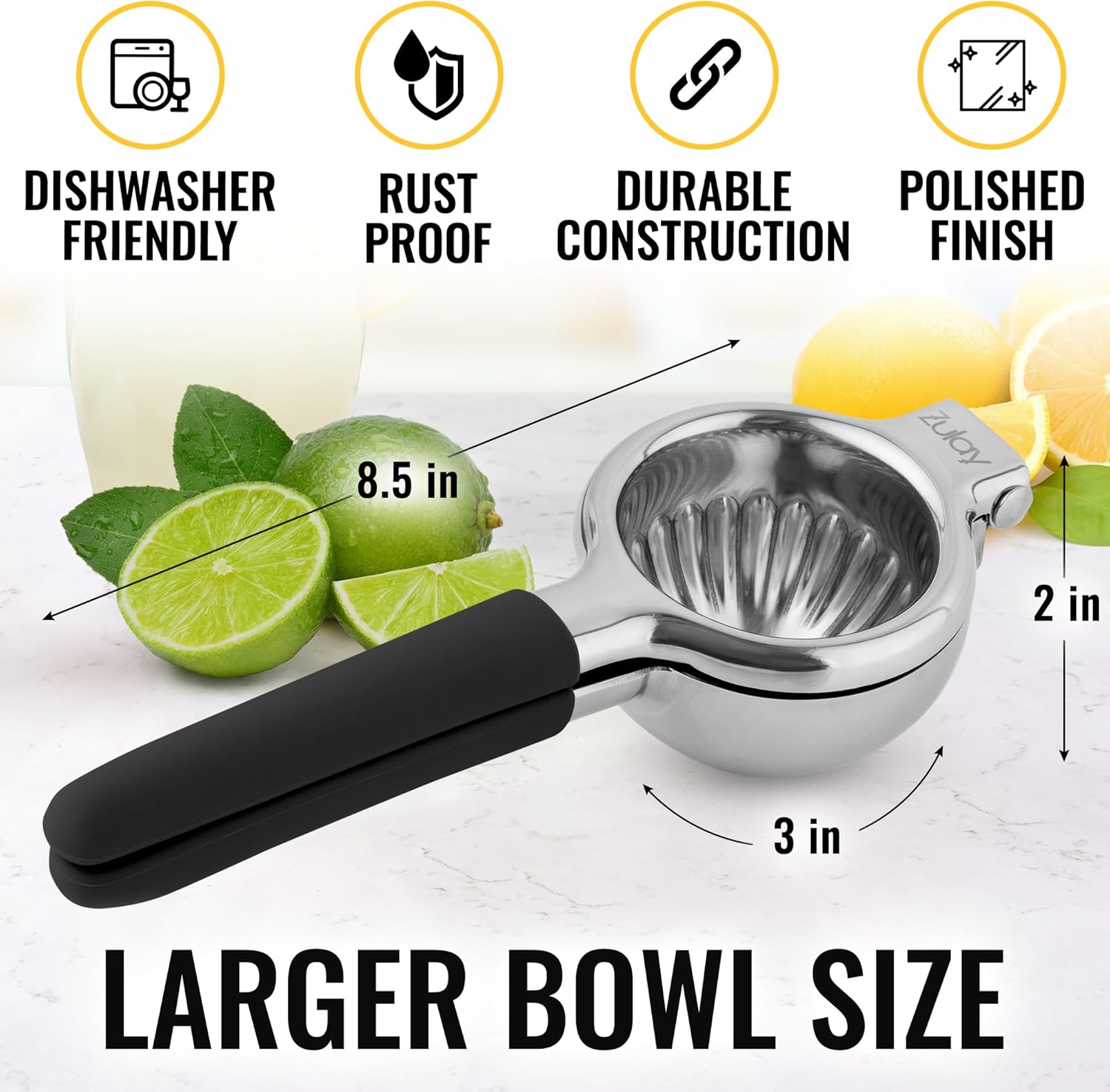 Zulay Kitchen Exprimidor de limón de acero inoxidable, antideslizante, diseño ergonómico con cuenco exprimidor sólido y resistente, exprimidor