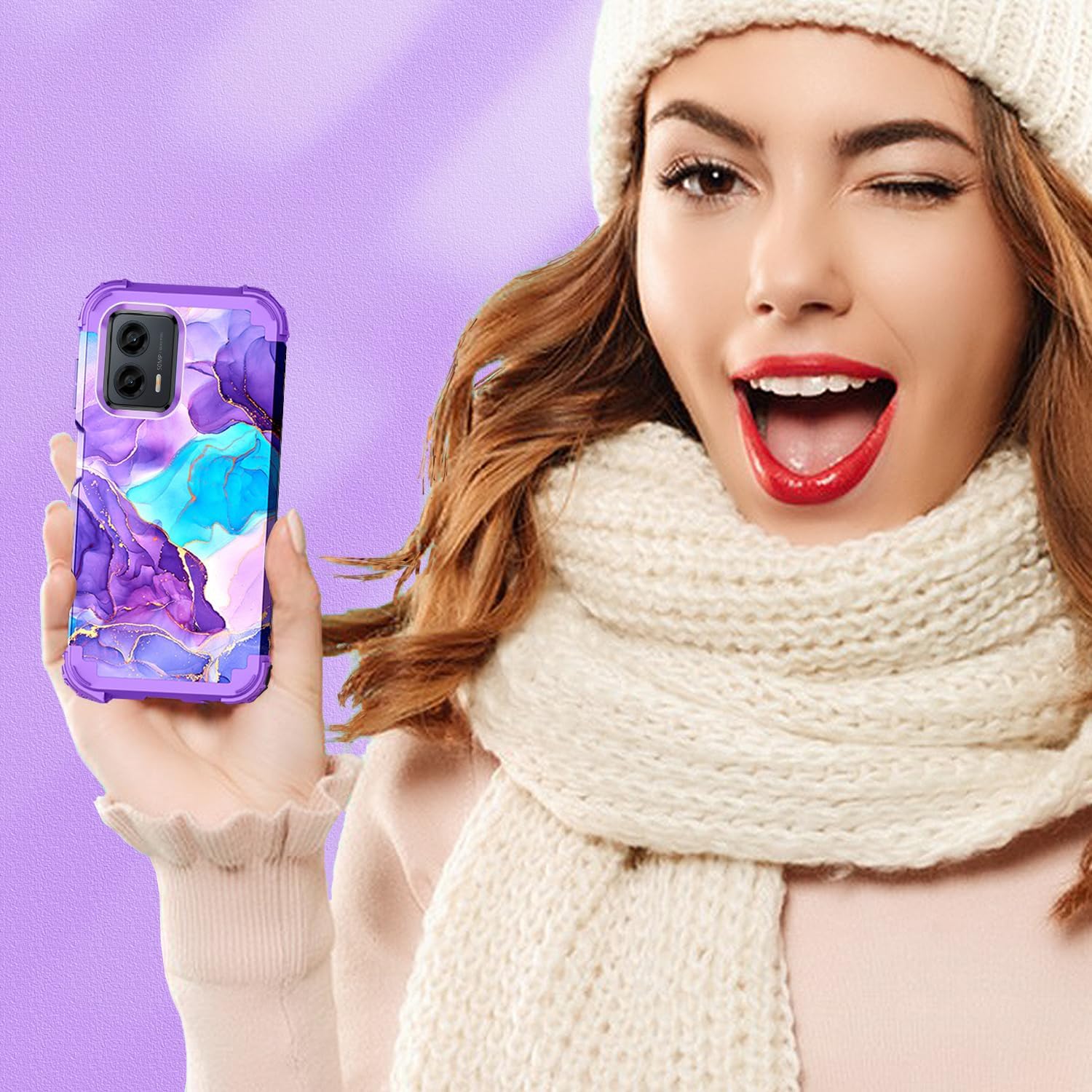 Funda para Moto G 5G 2023, diseño de mármol, tres capas, resistente, protección a prueba de golpes, plástico duro, goma de silicona suave, funda