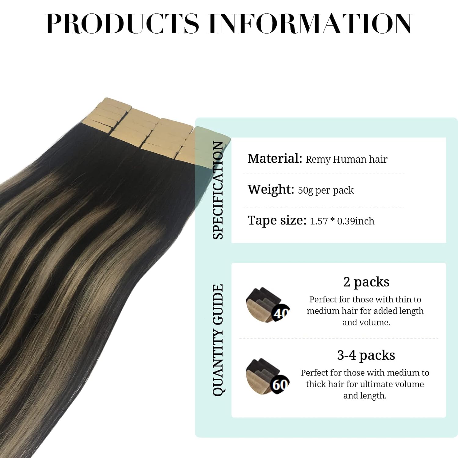 DOORES – Extensiones de cabello con cinta en extensiones de cabello Remy de color real, extensiones de cabello humano natural trama de piel recta