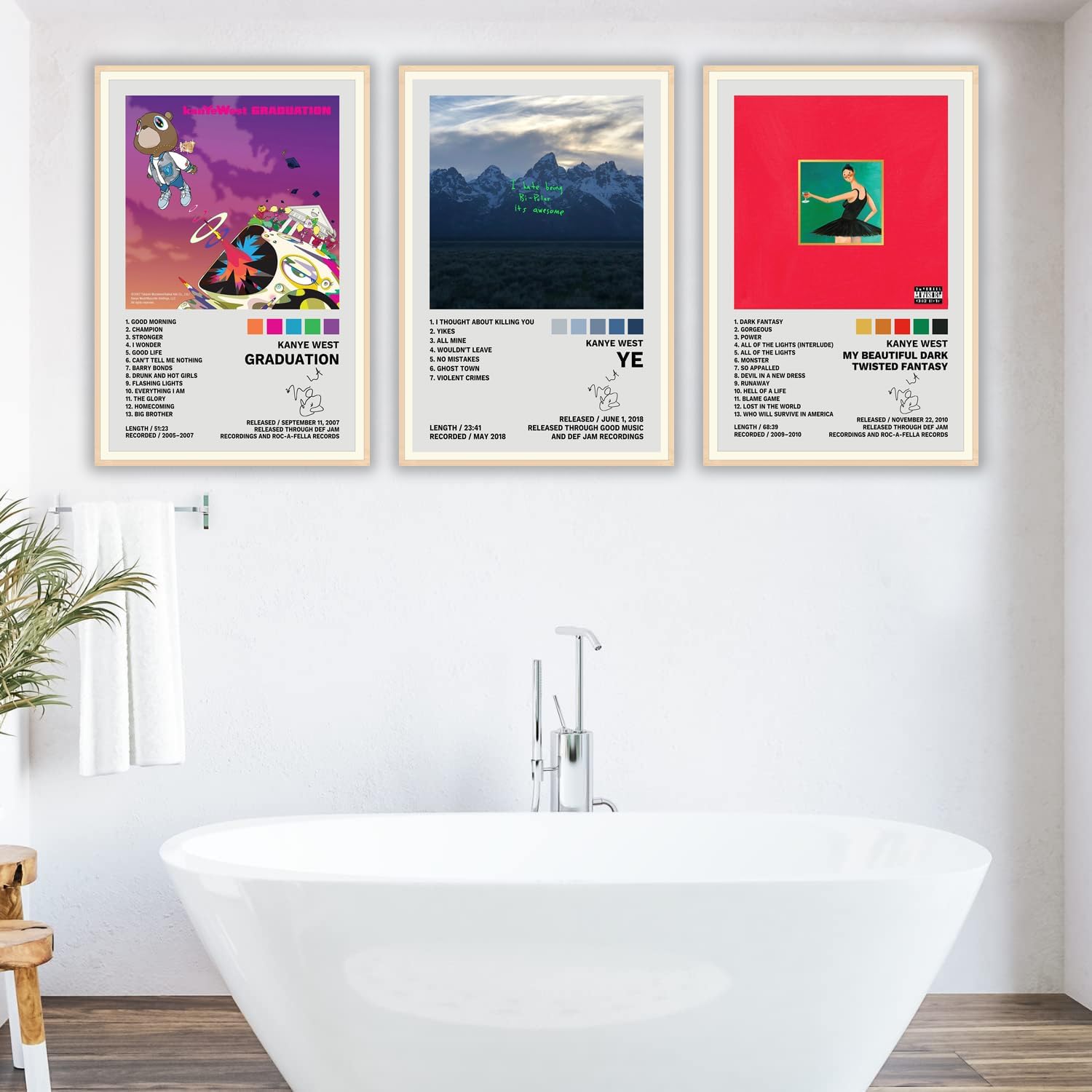 JINOS Póster de Kanye West – Juego de 3 pósteres de lienzo para álbum, pintura decorativa, pósteres de pared e impresiones artísticas modernas para