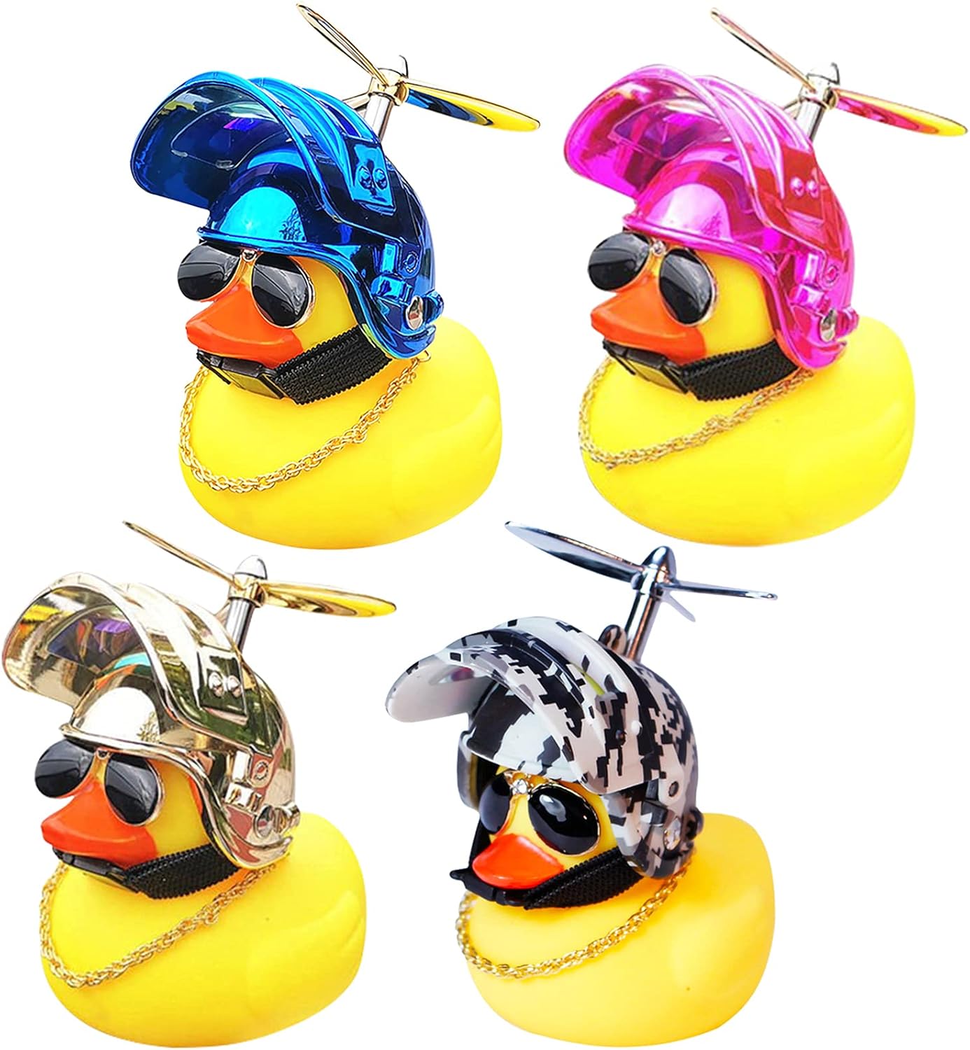 wonuu Decoraciones de pato para tablero de automóvil, paquete de 3 patos de goma para accesorios de automóvil, pato de goma con casco de empuje,
