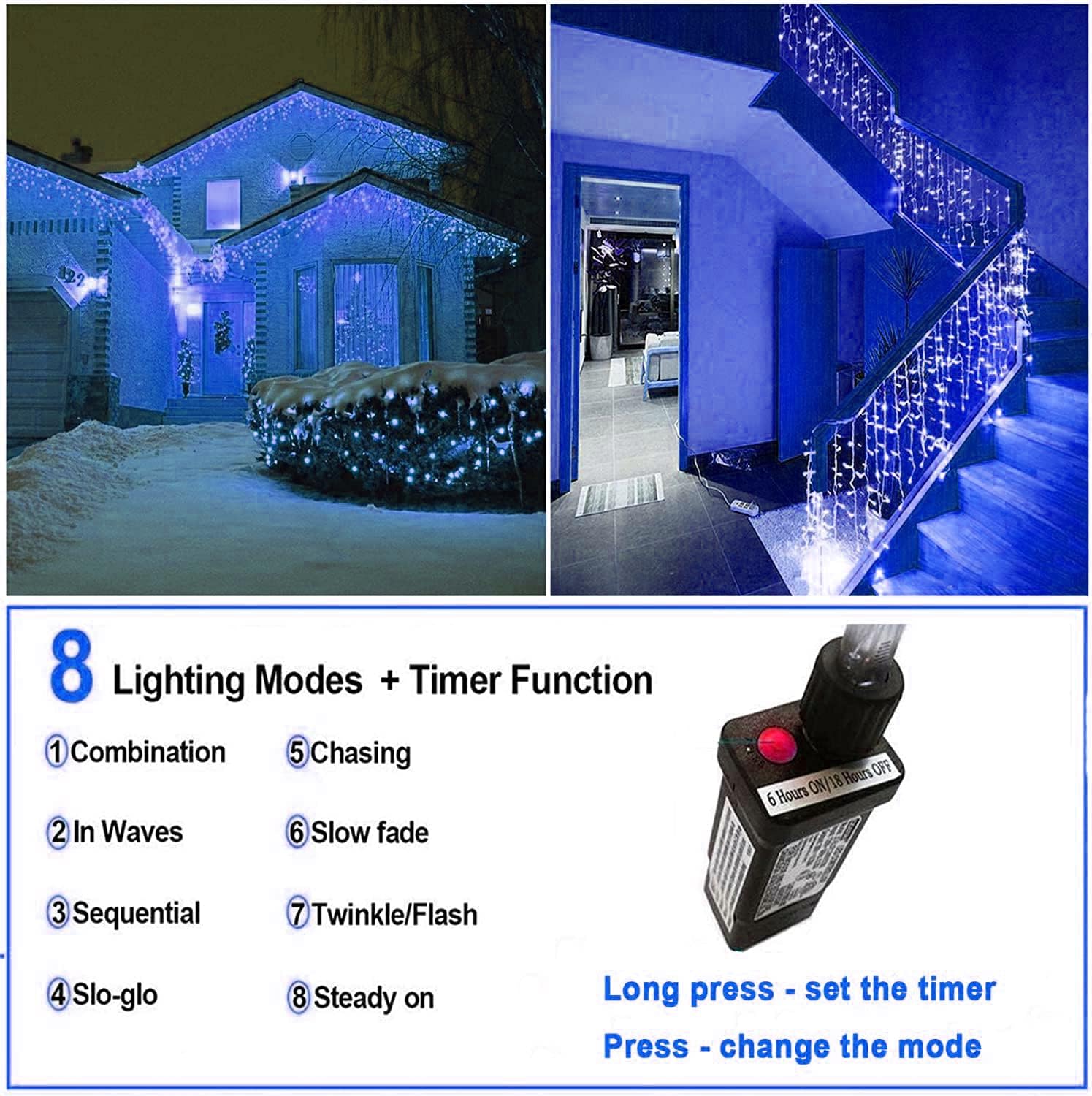 TuoPuLife Luces LED de carámbano para exteriores, 32.8 pies, 400 luces LED de Navidad con temporizador, impermeables, conectables, cortina de