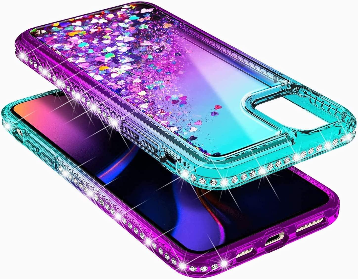 NGB Funda compatible con iPhone 11 Pro Max con protector de pantalla de vidrio templado, soporte de anillocorrea de muñeca, para niñas y mujeres,