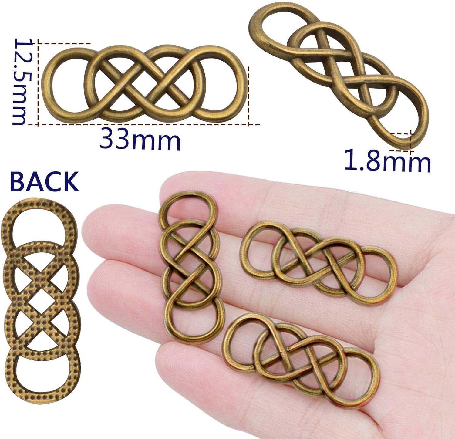 Conector doble símbolo infinito encantos aleación colgante encanto conectores para bricolaje pulsera collar, Metal, Aleación.