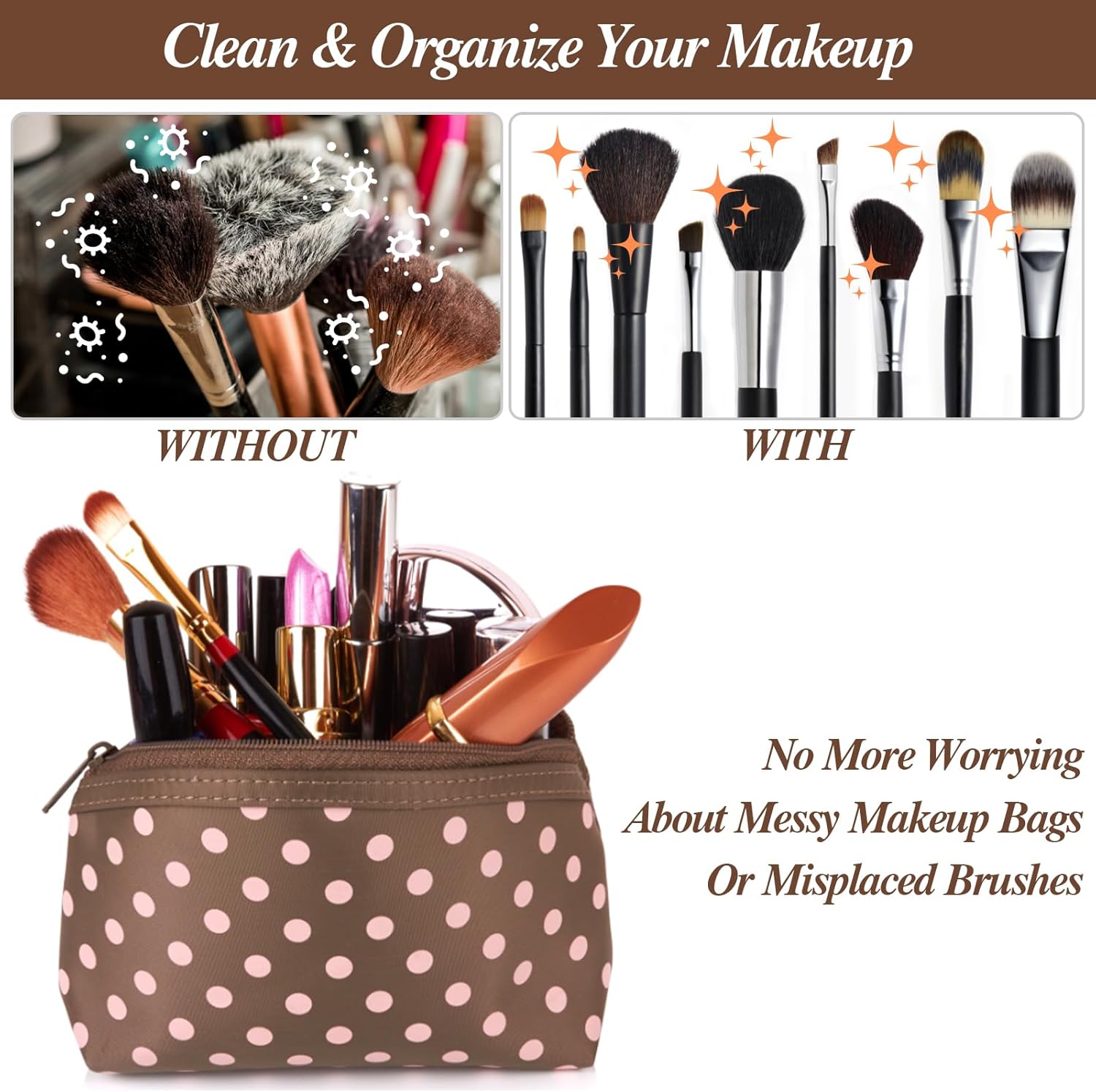 Viaje cepillo de maquillaje titular con cremallera bolsa, Esenciales de viaje maquillaje bolsa cosmética, PU cuero organizador bolsa bolsa, Negro -,