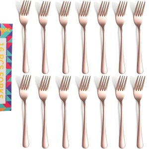 Tenedores de cena de oro rosa, solo tenedores de cubiertos de acero inoxidable, tenedores de cocina para el hogar, juego de tenedores modernos de 16 Tenedores de cena de oro rosa, solo tenedores de cubiertos de acero inoxidable, tenedores de cocina para el hogar, juego de tenedores modernos de 16