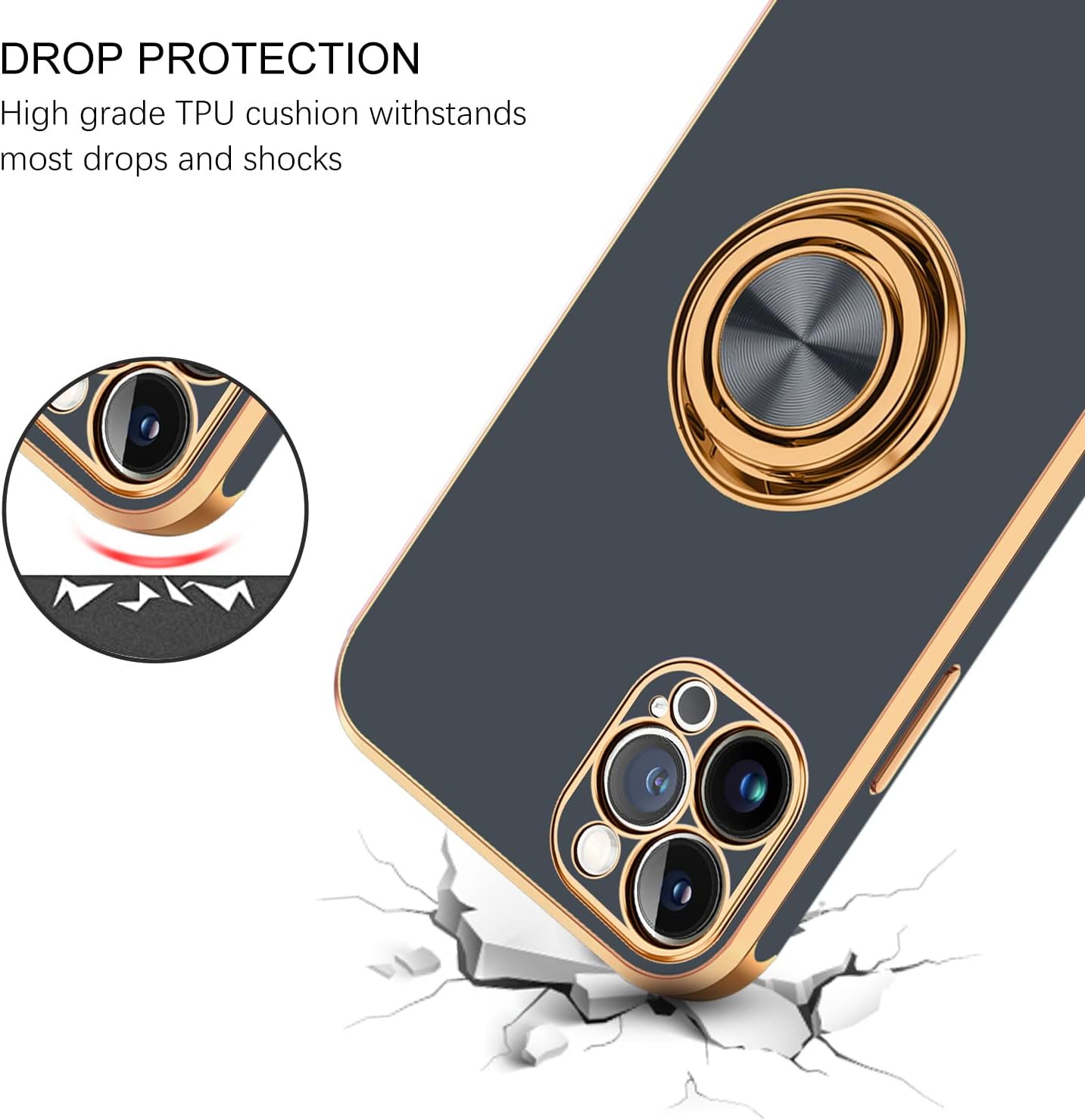 BENTOBEN Funda para iPhone 13 Pro Max, ajuste delgado, soporte de anillo de 360, a prueba de golpes, soporte magnético para automóvil, soporte de